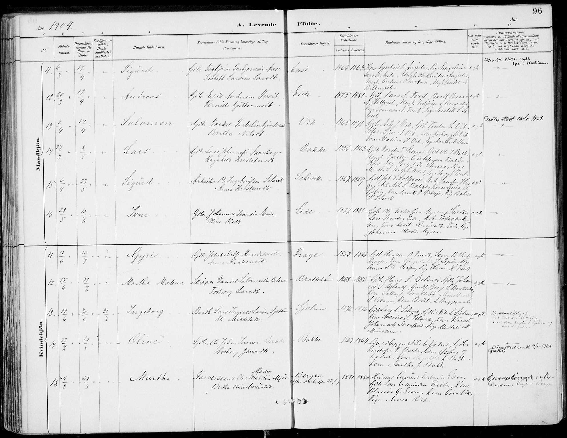 Strandebarm sokneprestembete, AV/SAB-A-78401/H/Haa: Parish register (official) no. E  1, 1886-1908, p. 96