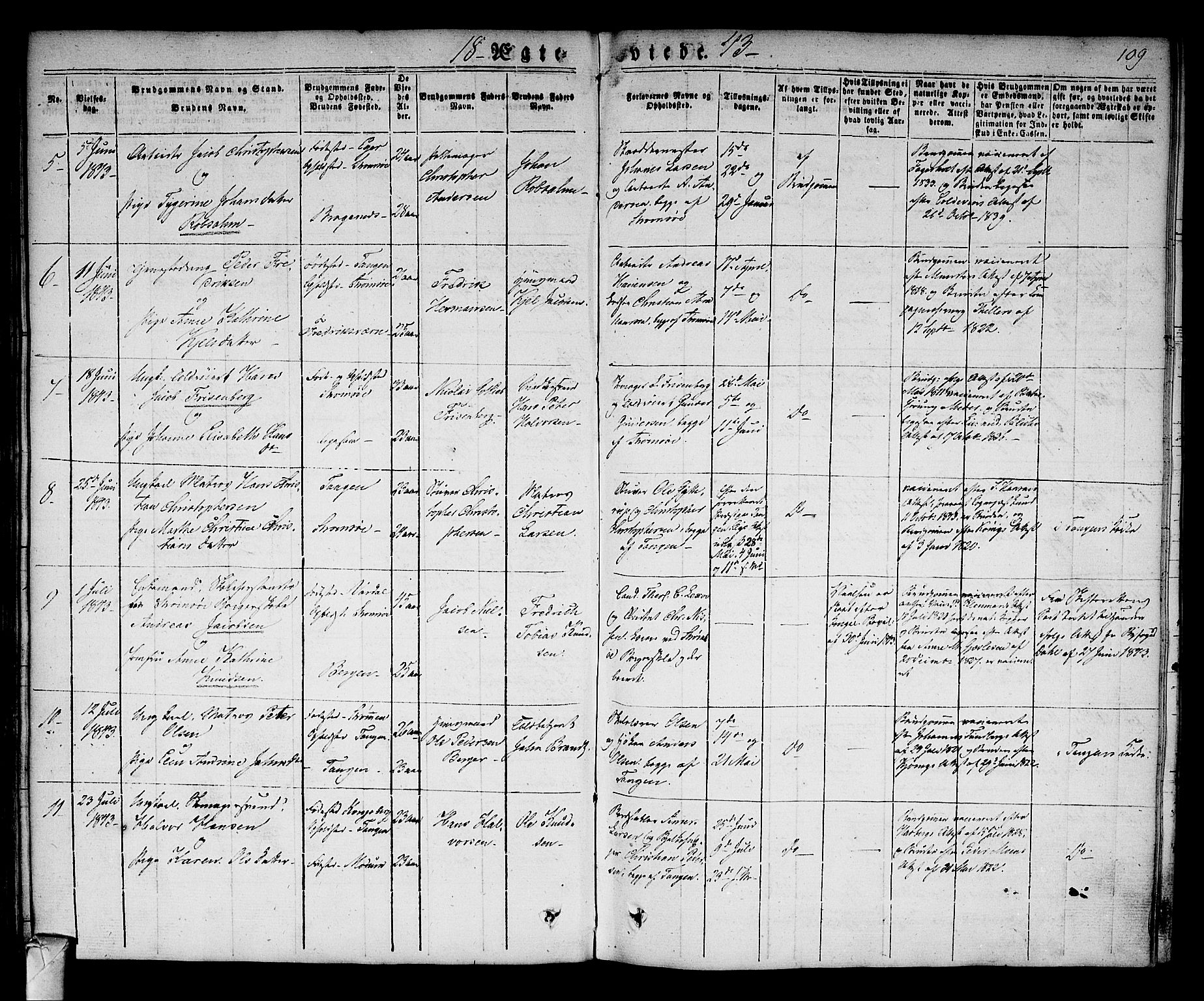 Strømsø kirkebøker, AV/SAKO-A-246/F/Fa/L0013: Parish register (official) no. I 13, 1830-1847, p. 109