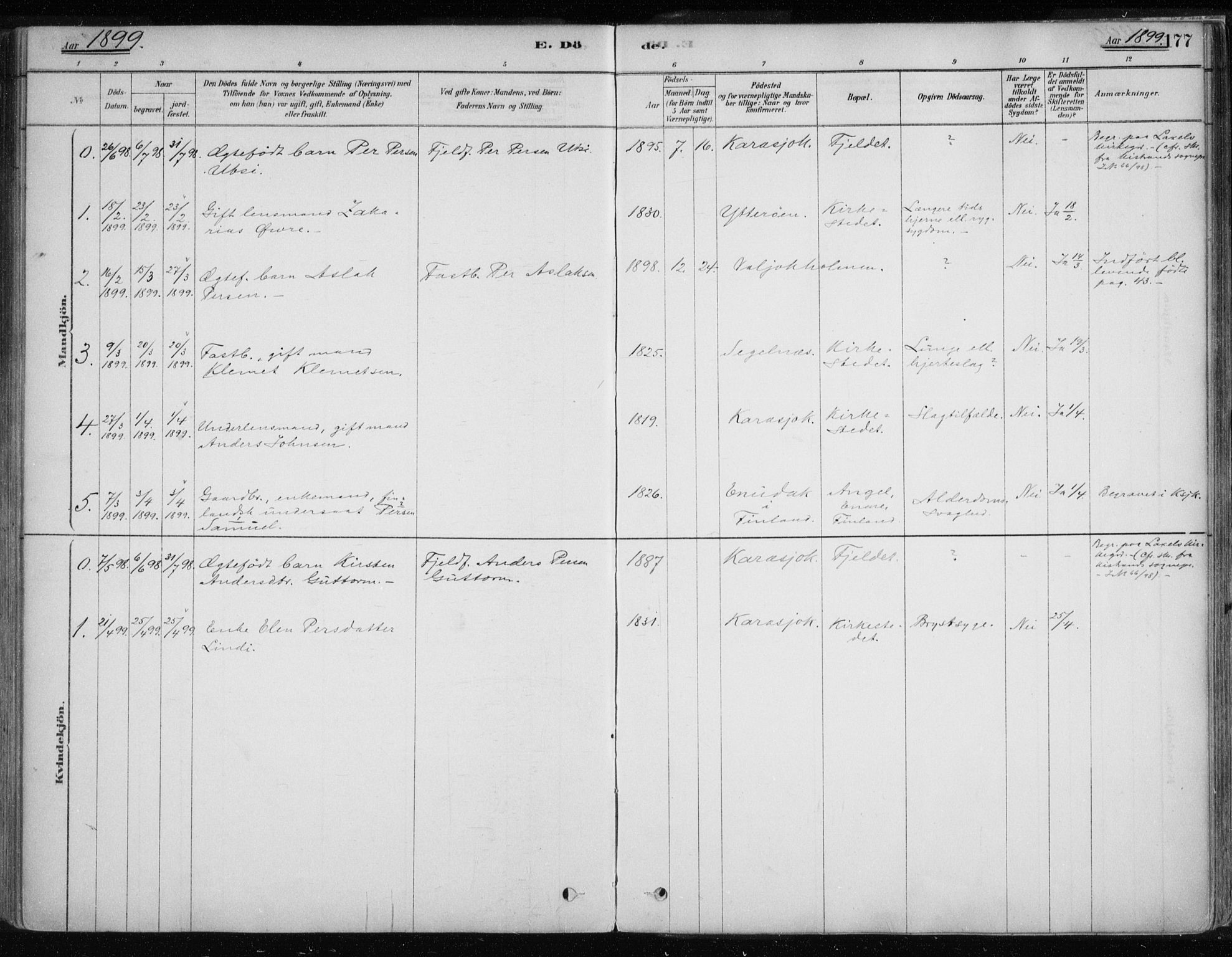Karasjok sokneprestkontor, SATØ/S-1352/H/Ha/L0002kirke: Parish register (official) no. 2, 1885-1906, p. 177