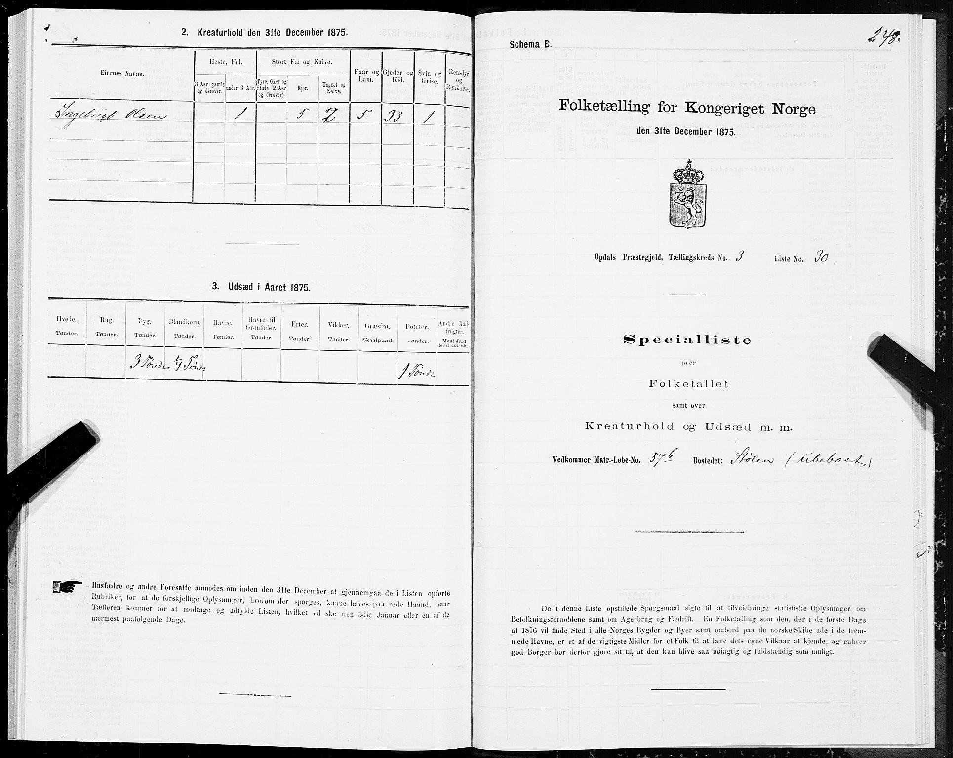 SAT, 1875 census for 1634P Oppdal, 1875, p. 2248