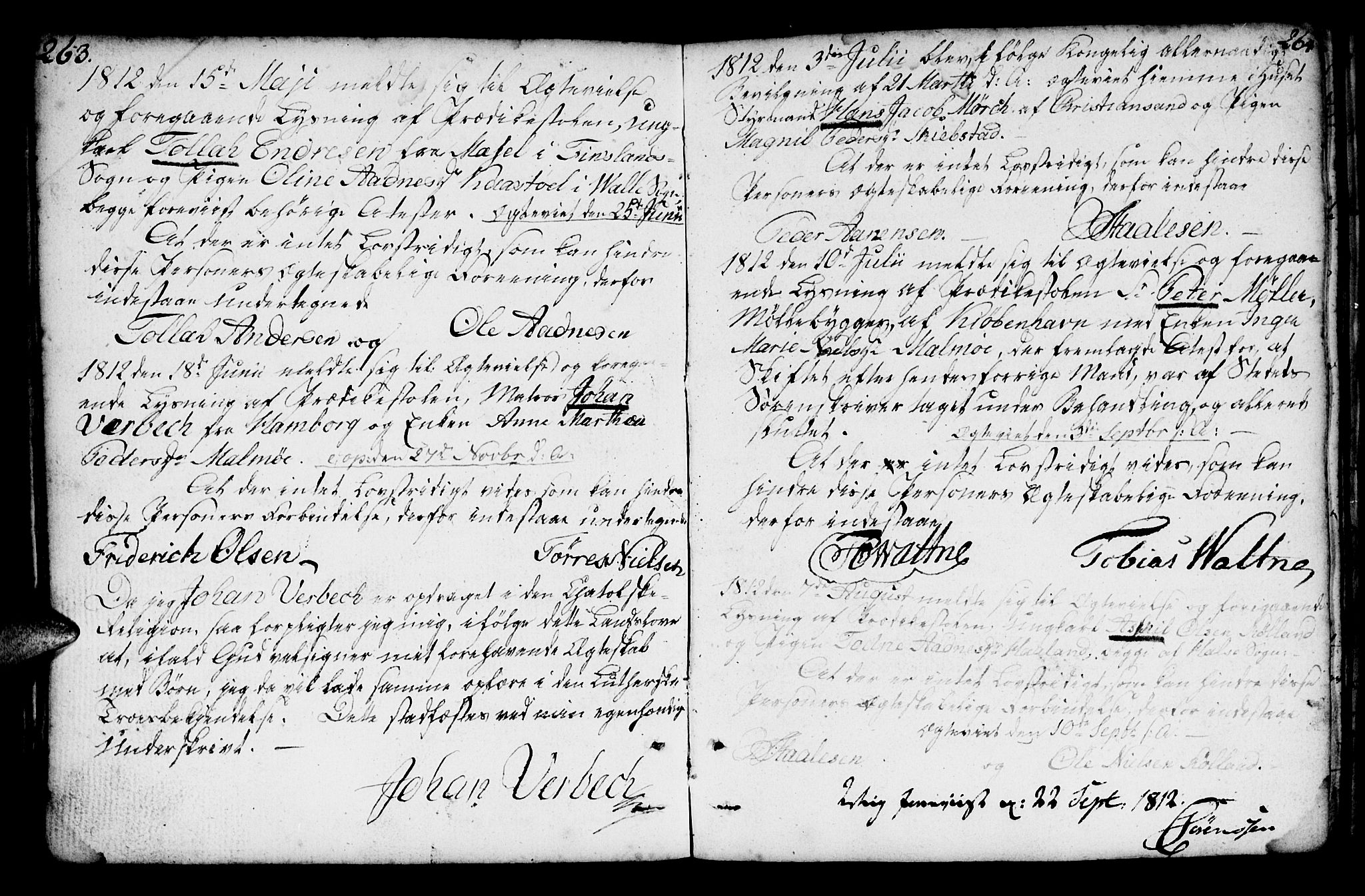 Mandal sokneprestkontor, AV/SAK-1111-0030/F/Fa/Faa/L0007: Parish register (official) no. A 7, 1783-1818, p. 263-264