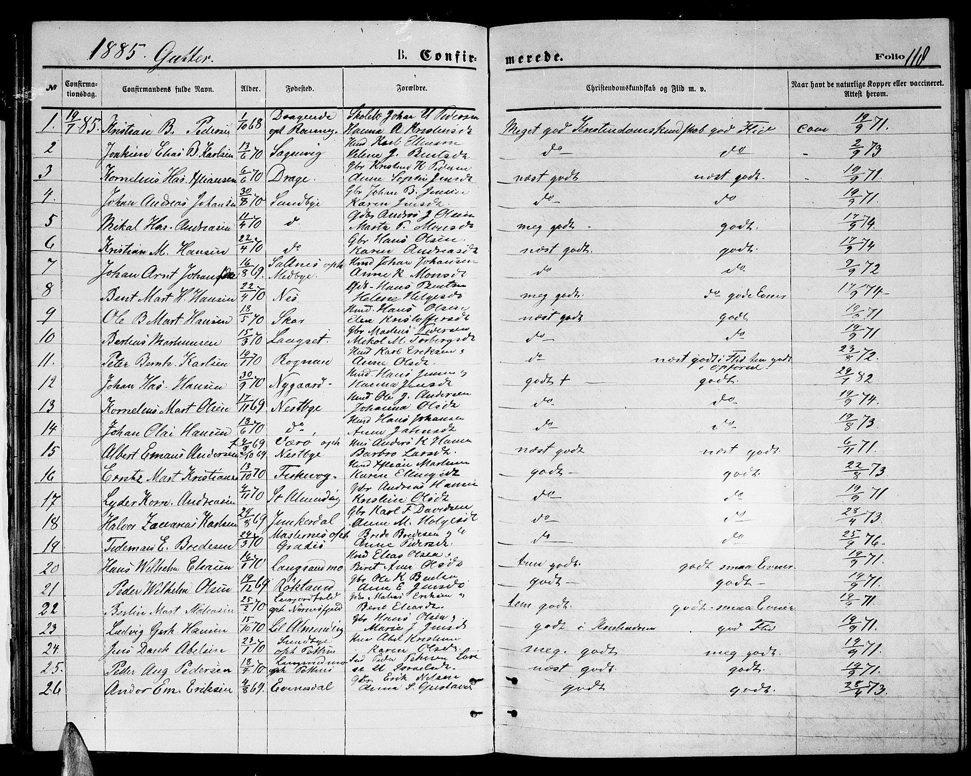 Ministerialprotokoller, klokkerbøker og fødselsregistre - Nordland, SAT/A-1459/847/L0679: Parish register (copy) no. 847C07, 1870-1888, p. 118