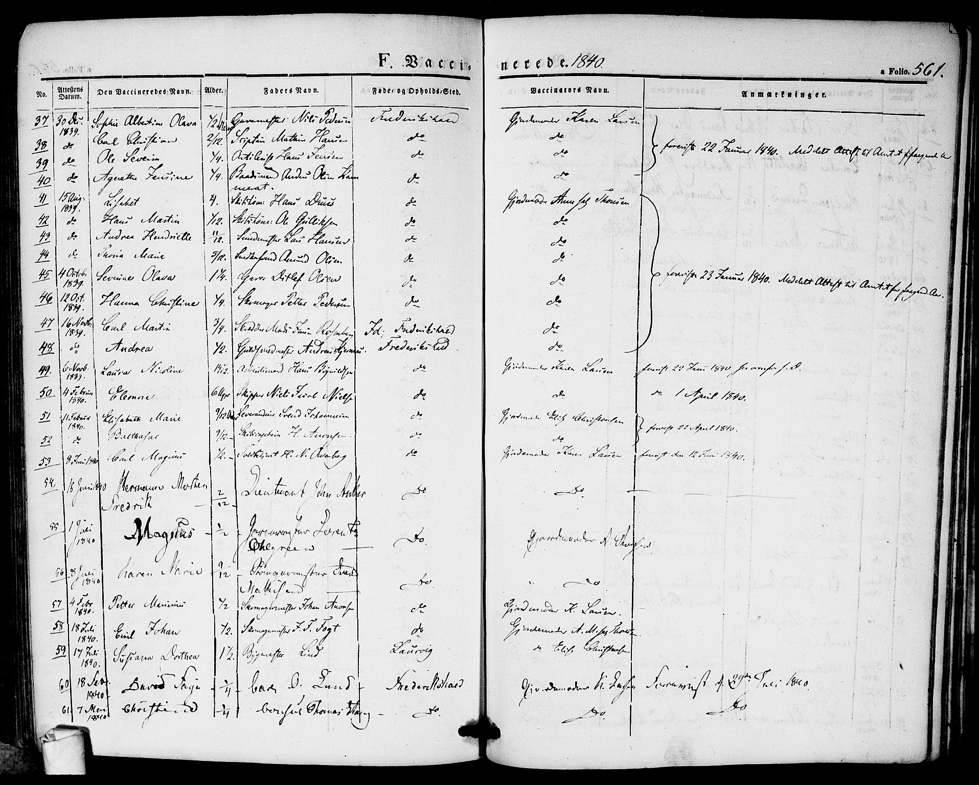 Halden prestekontor Kirkebøker, AV/SAO-A-10909/F/Fa/L0005: Parish register (official) no. I 5, 1834-1845, p. 561