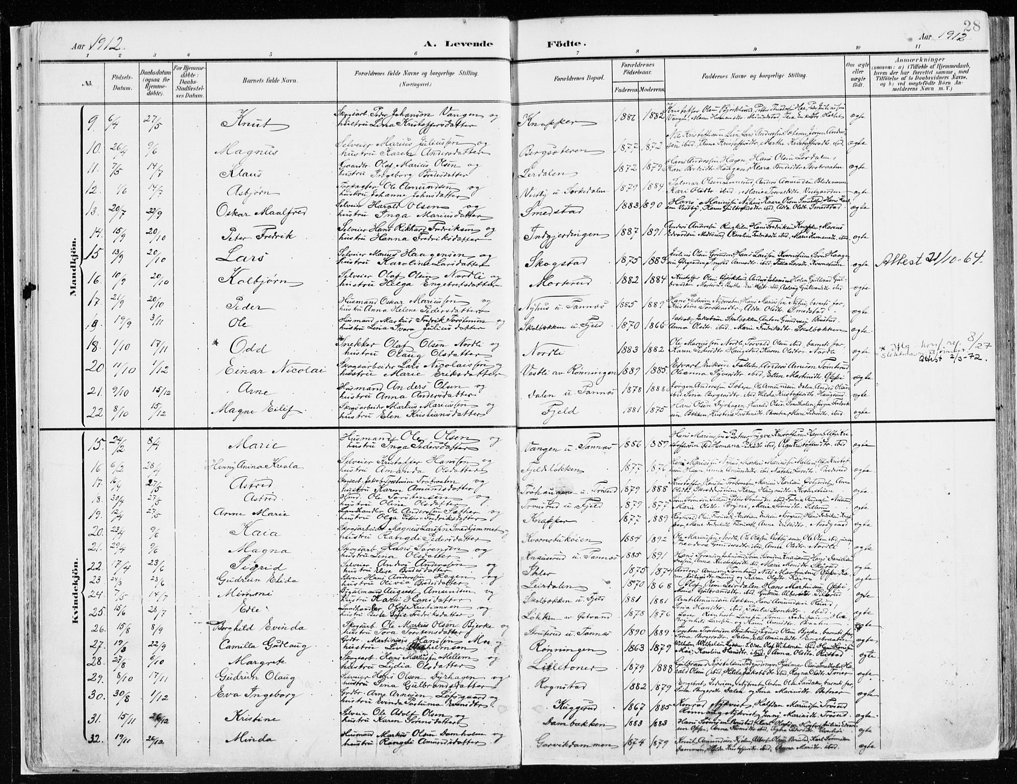 Nord-Odal prestekontor, AV/SAH-PREST-032/H/Ha/Haa/L0009: Parish register (official) no. 9, 1902-1926, p. 28