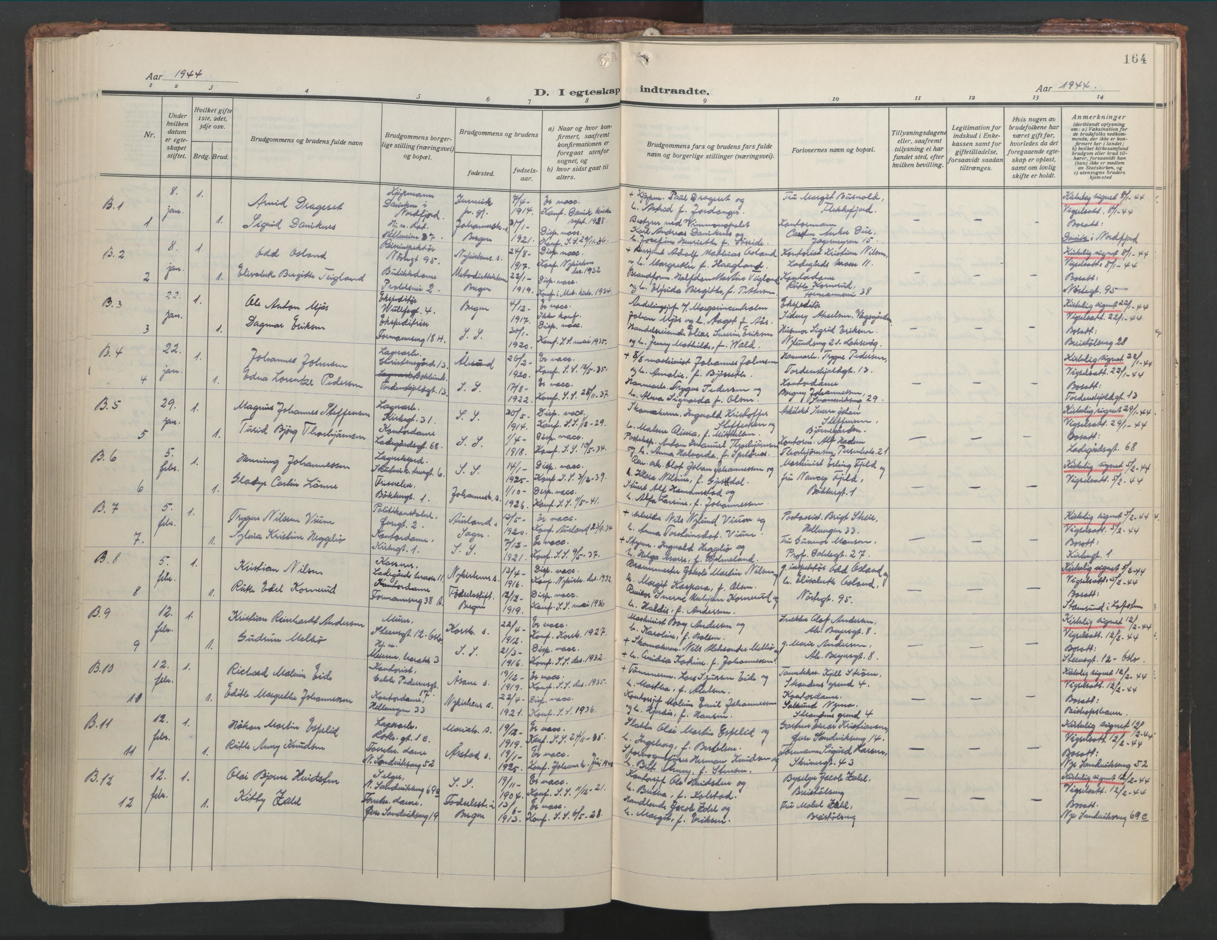 Sandviken Sokneprestembete, SAB/A-77601/H/Hb/L0015: Parish register (copy) no. D 2, 1929-1953, p. 163b-164a