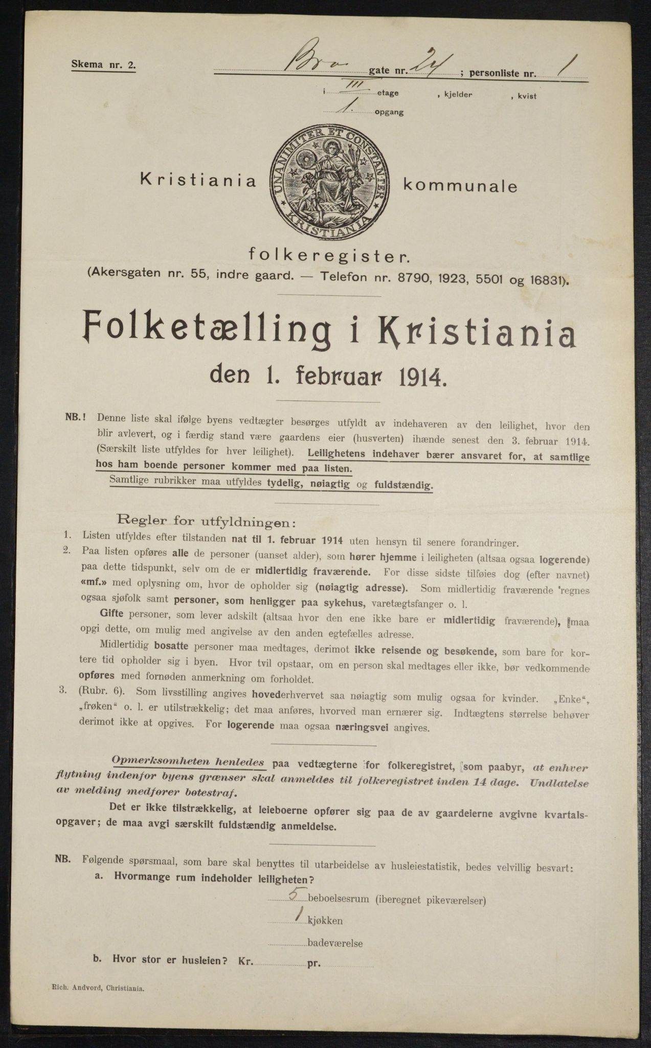 OBA, Municipal Census 1914 for Kristiania, 1914, p. 9995