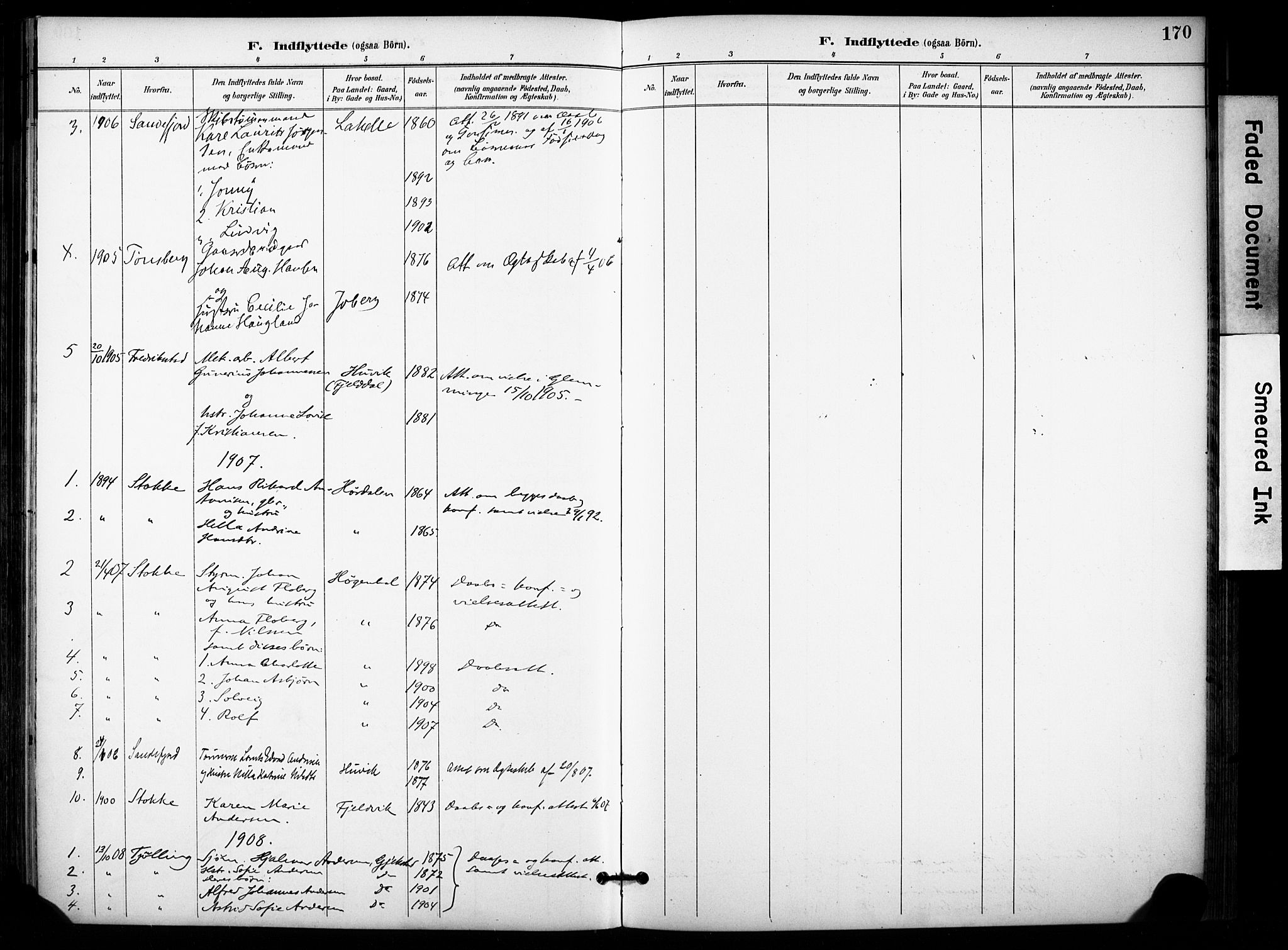 Sandar kirkebøker, SAKO/A-243/F/Fa/L0015: Parish register (official) no. 15, 1896-1907, p. 170