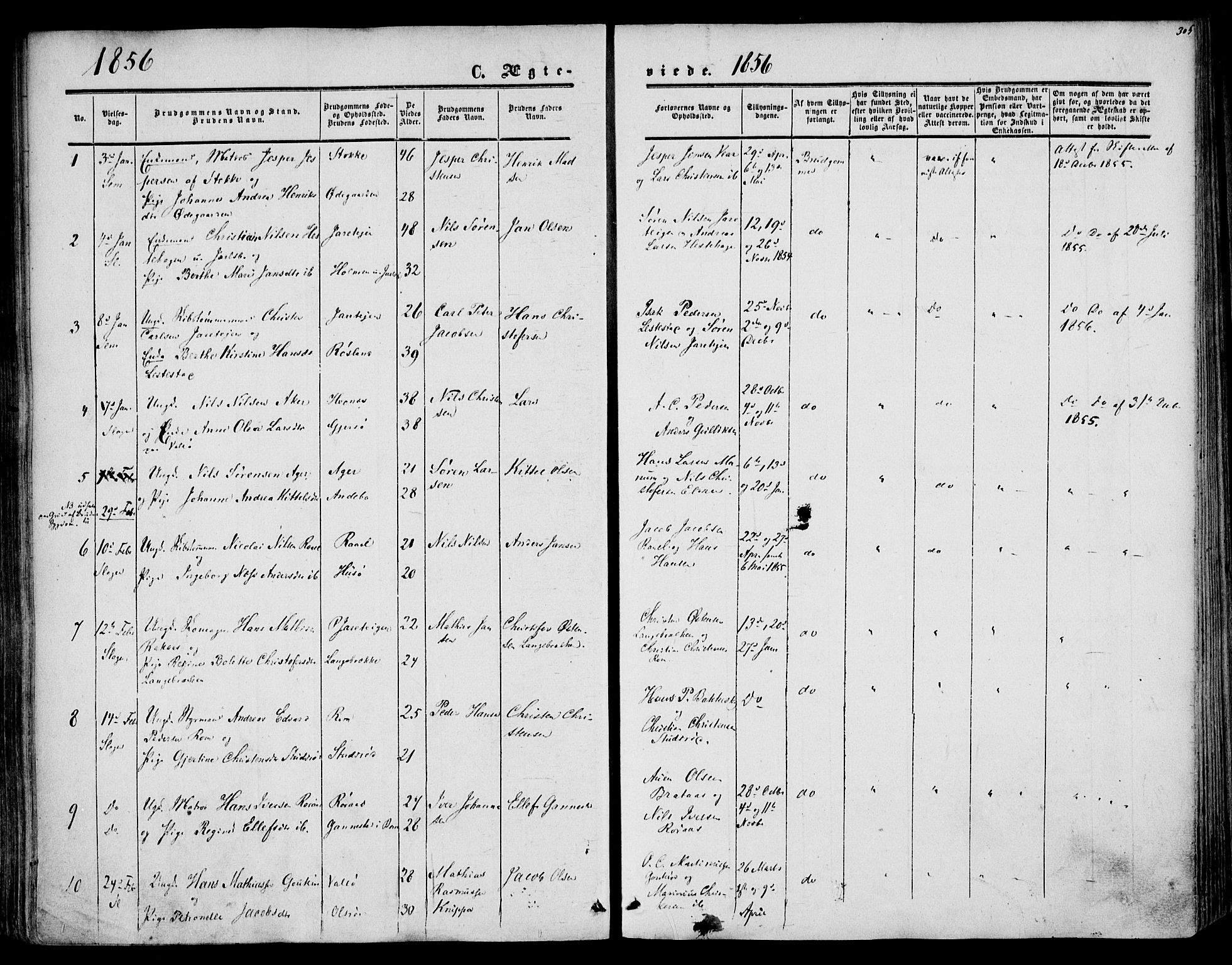 Sem kirkebøker, SAKO/A-5/F/Fa/L0007: Parish register (official) no. I 7, 1856-1865, p. 305
