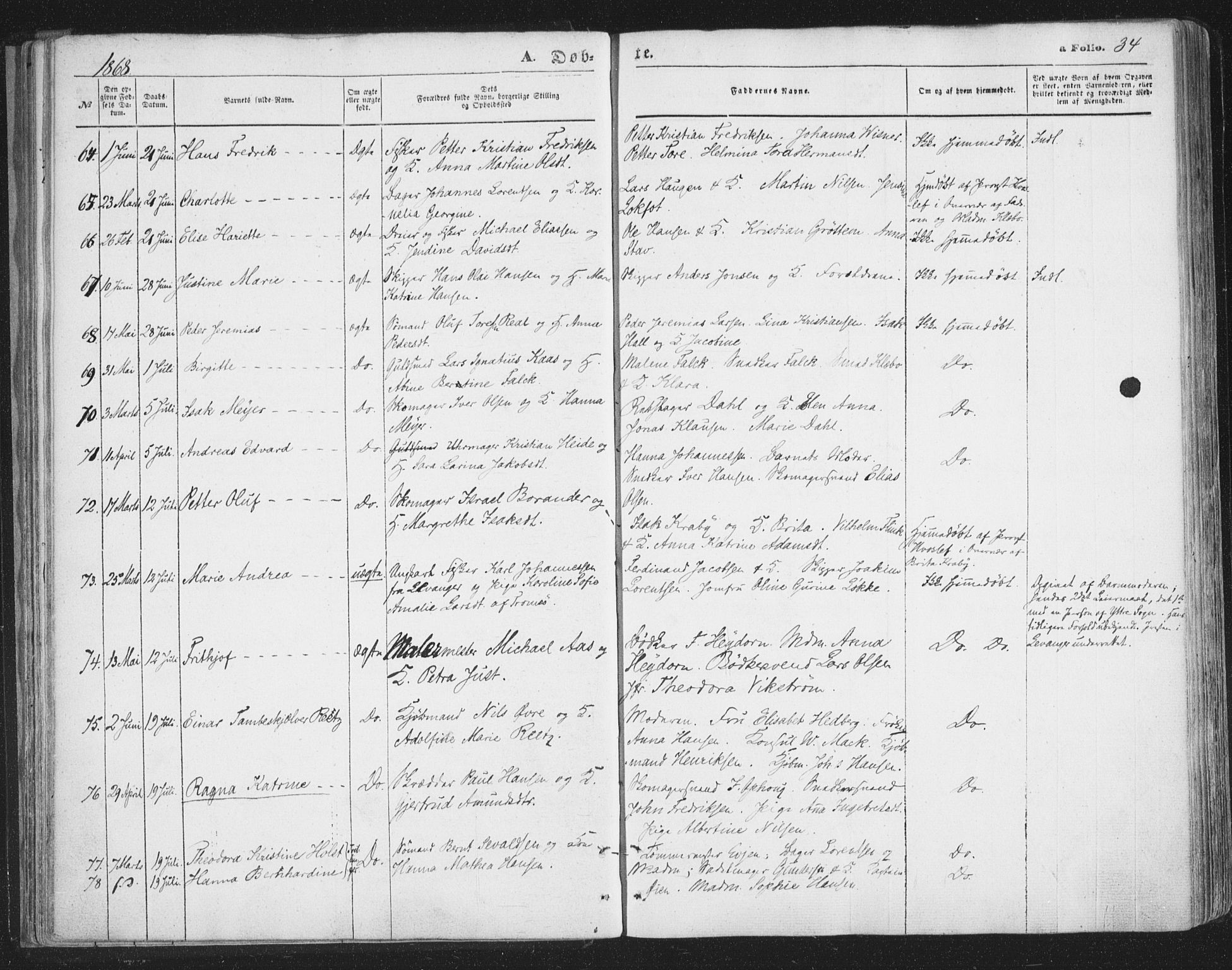 Tromsø sokneprestkontor/stiftsprosti/domprosti, SATØ/S-1343/G/Ga/L0012kirke: Parish register (official) no. 12, 1865-1871, p. 34