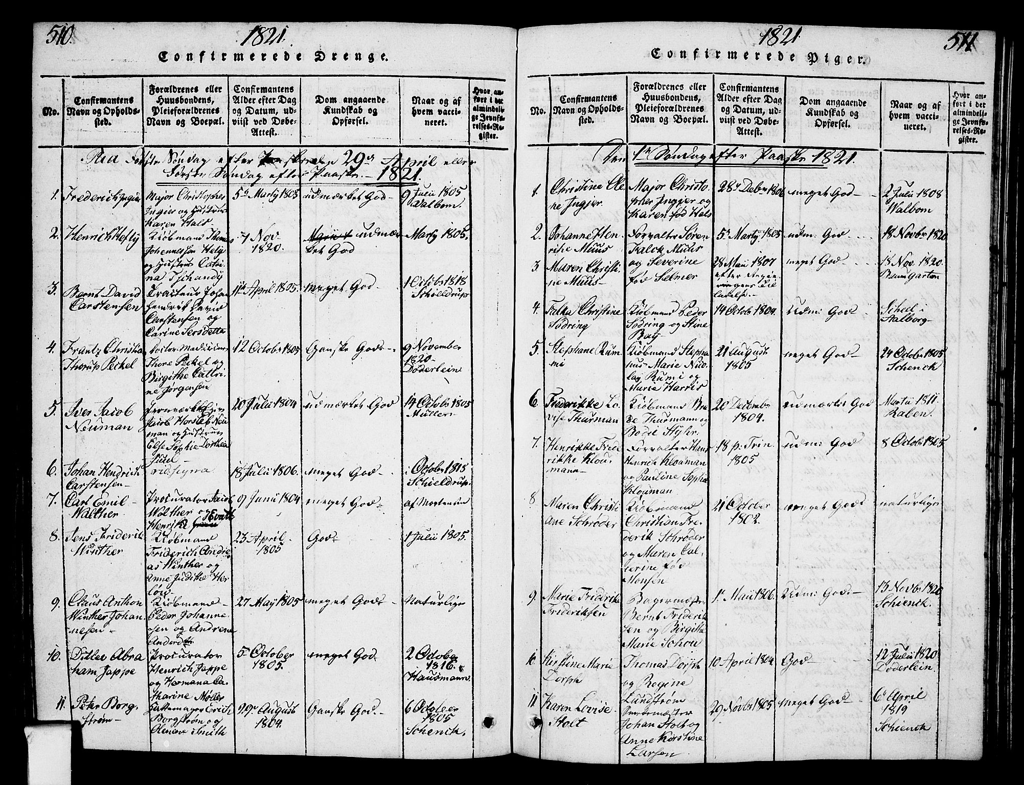 Oslo domkirke Kirkebøker, SAO/A-10752/F/Fa/L0007: Parish register (official) no. 7, 1817-1824, p. 510-511