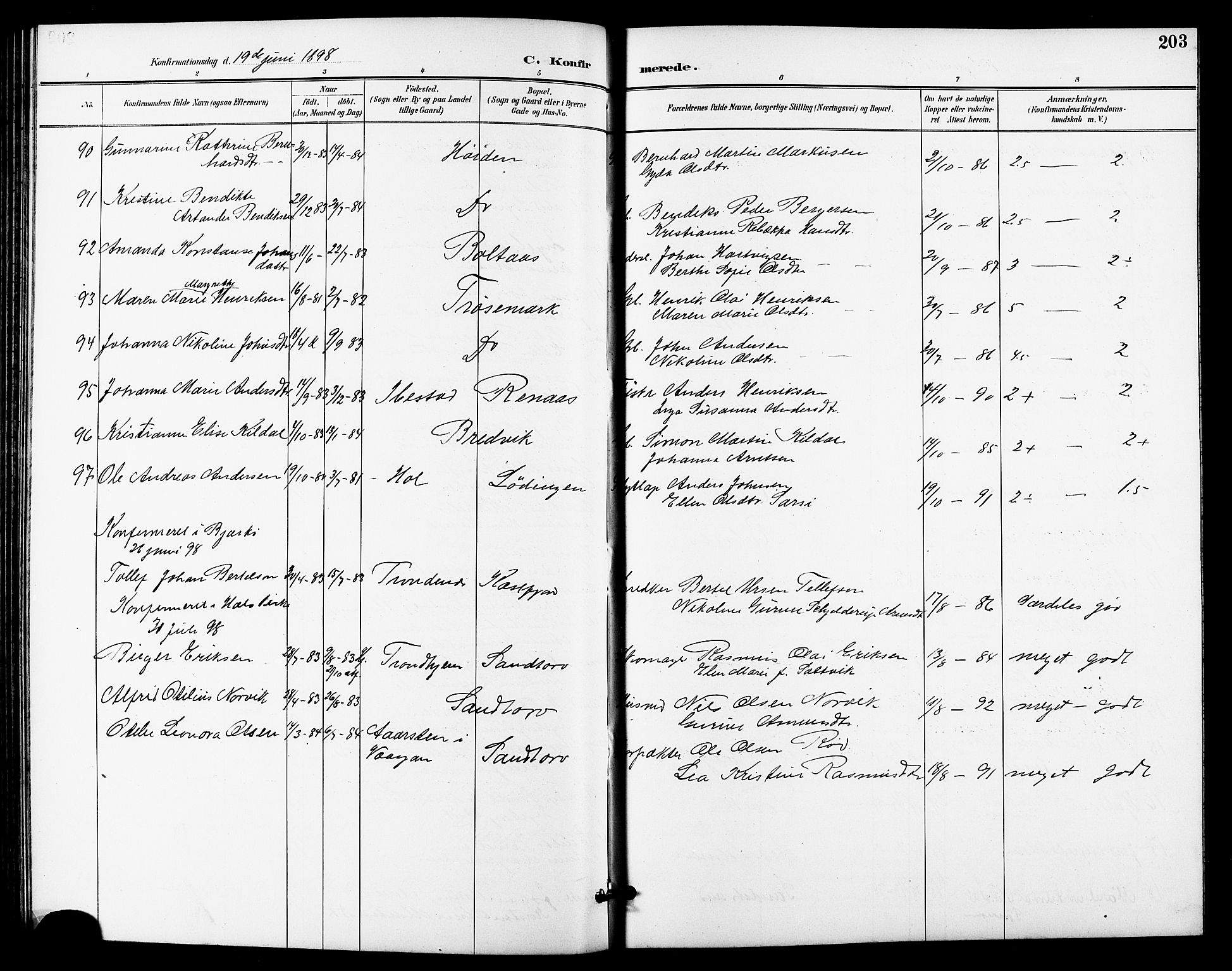 Trondenes sokneprestkontor, SATØ/S-1319/H/Hb/L0011klokker: Parish register (copy) no. 11, 1891-1906, p. 203