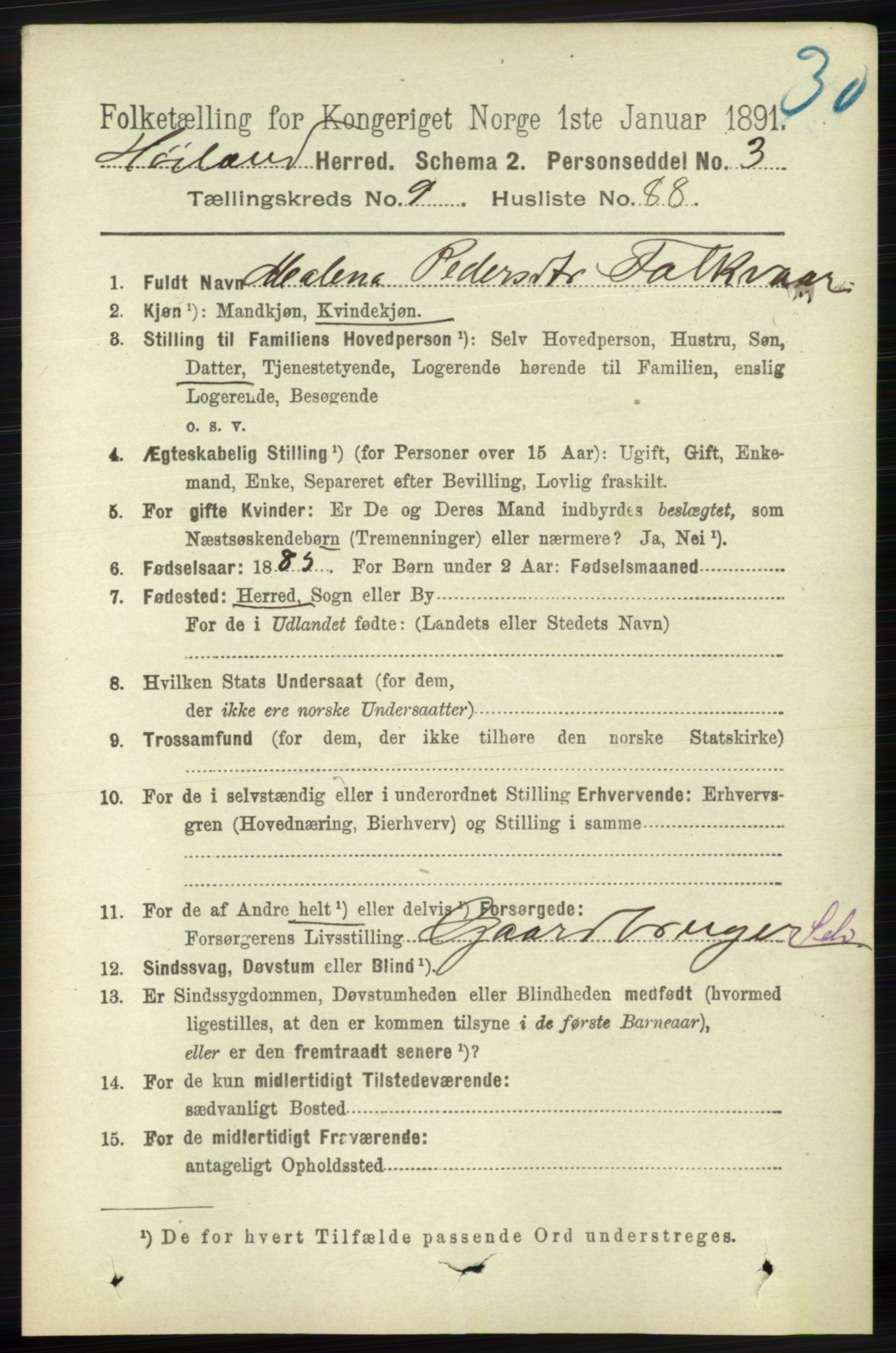 RA, 1891 census for 1123 Høyland, 1891, p. 4043