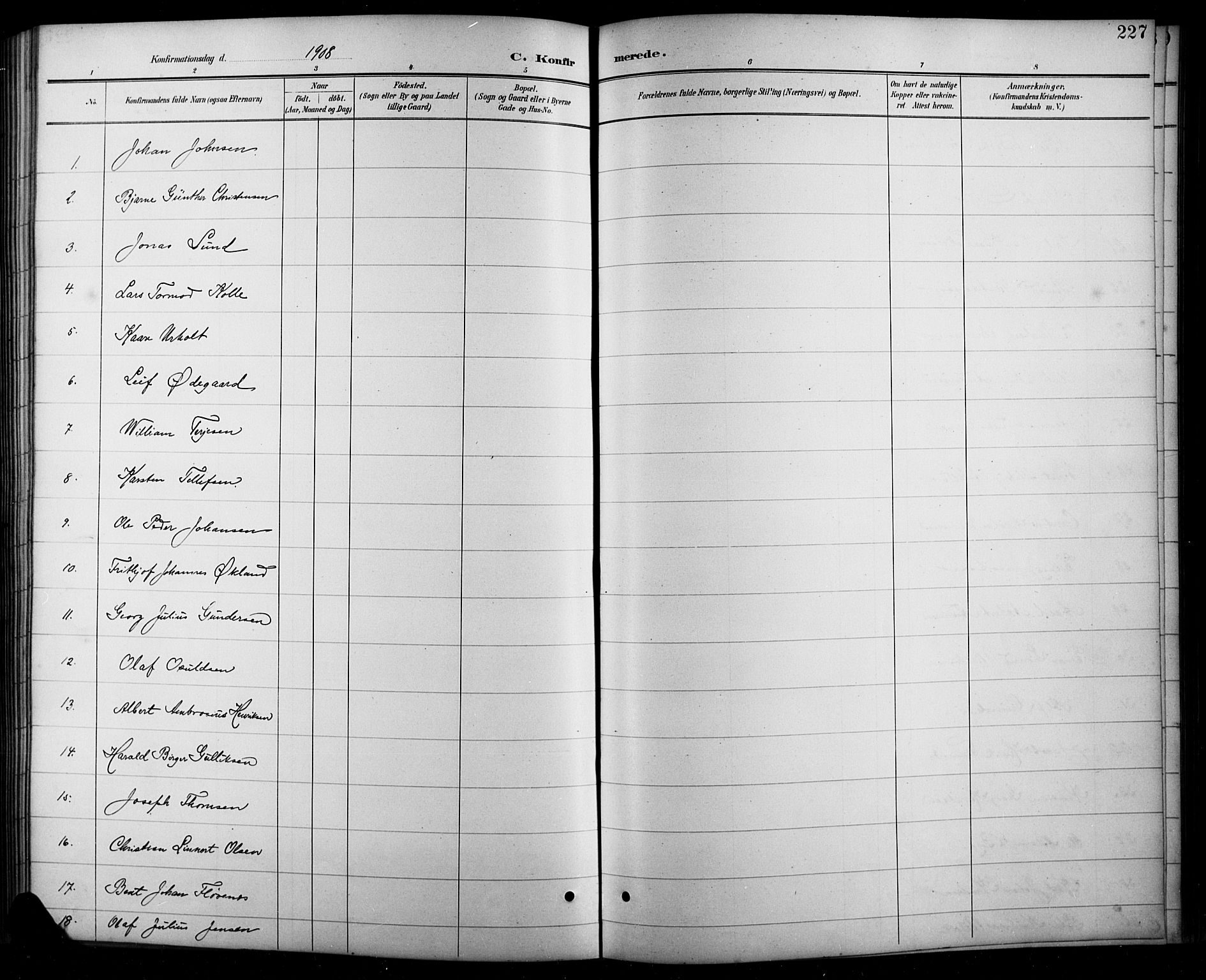 Arendal sokneprestkontor, Trefoldighet, AV/SAK-1111-0040/F/Fb/L0006: Parish register (copy) no. B 6, 1889-1916, p. 227