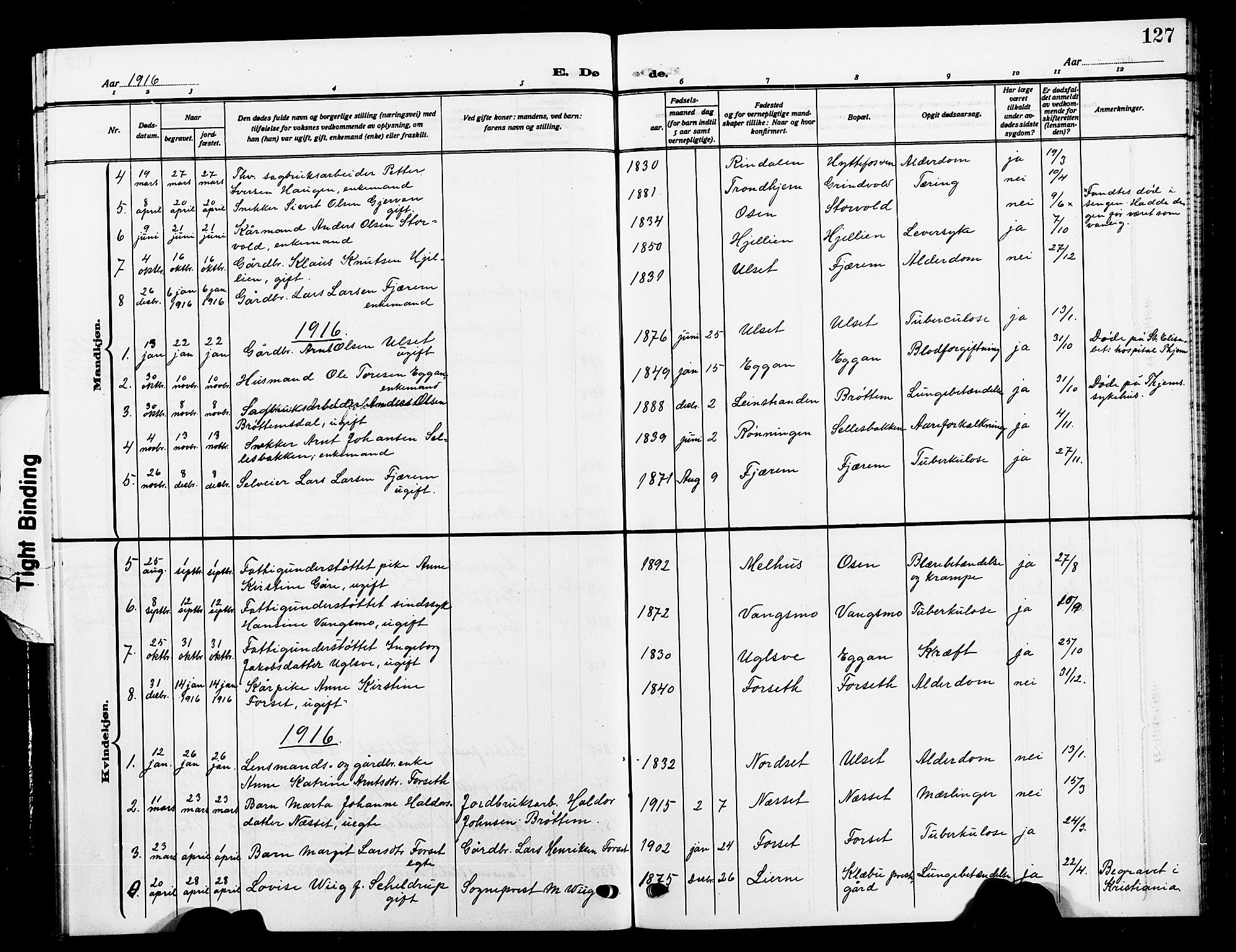 Ministerialprotokoller, klokkerbøker og fødselsregistre - Sør-Trøndelag, AV/SAT-A-1456/618/L0453: Parish register (copy) no. 618C04, 1907-1925, p. 127