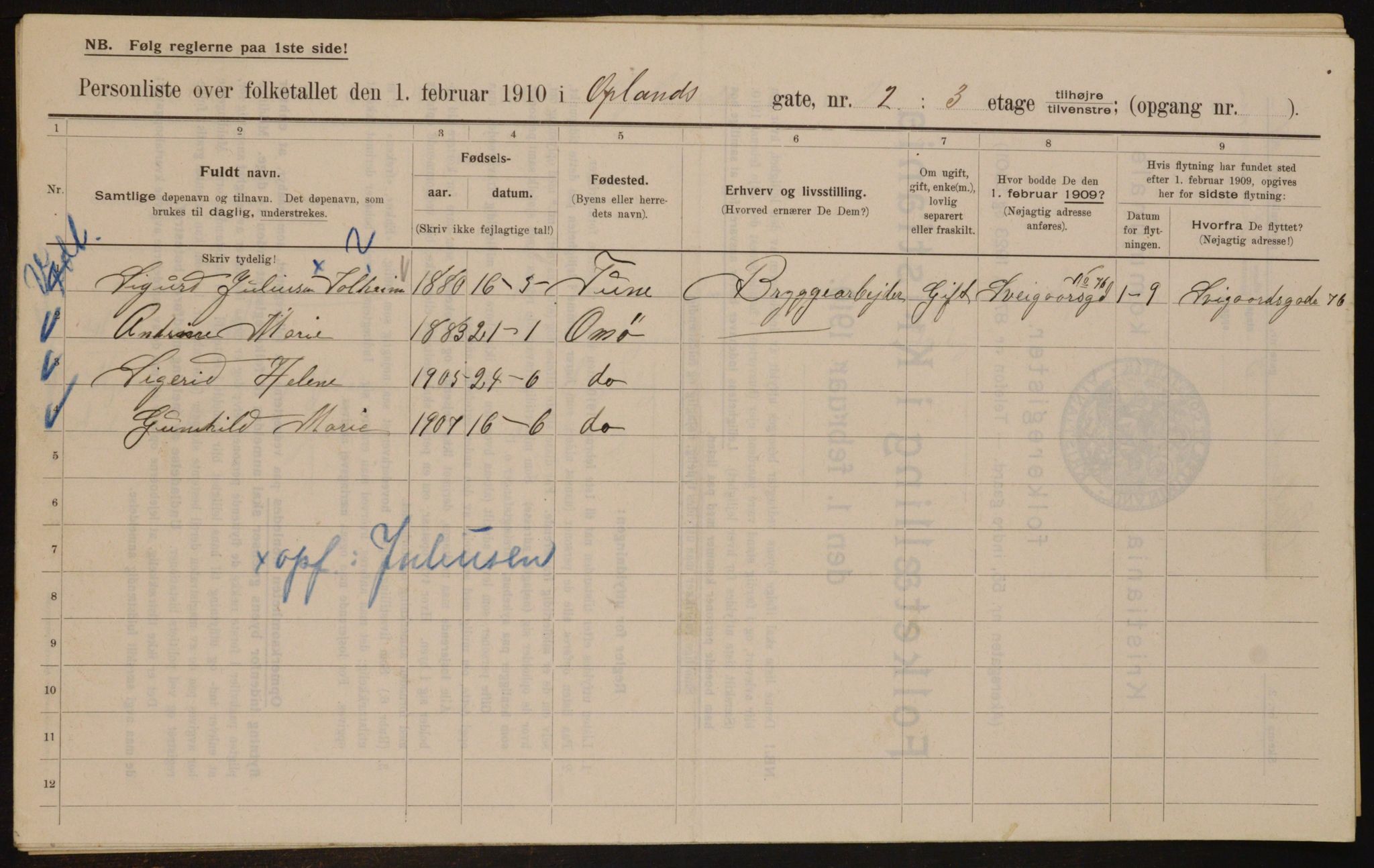 OBA, Municipal Census 1910 for Kristiania, 1910, p. 72982