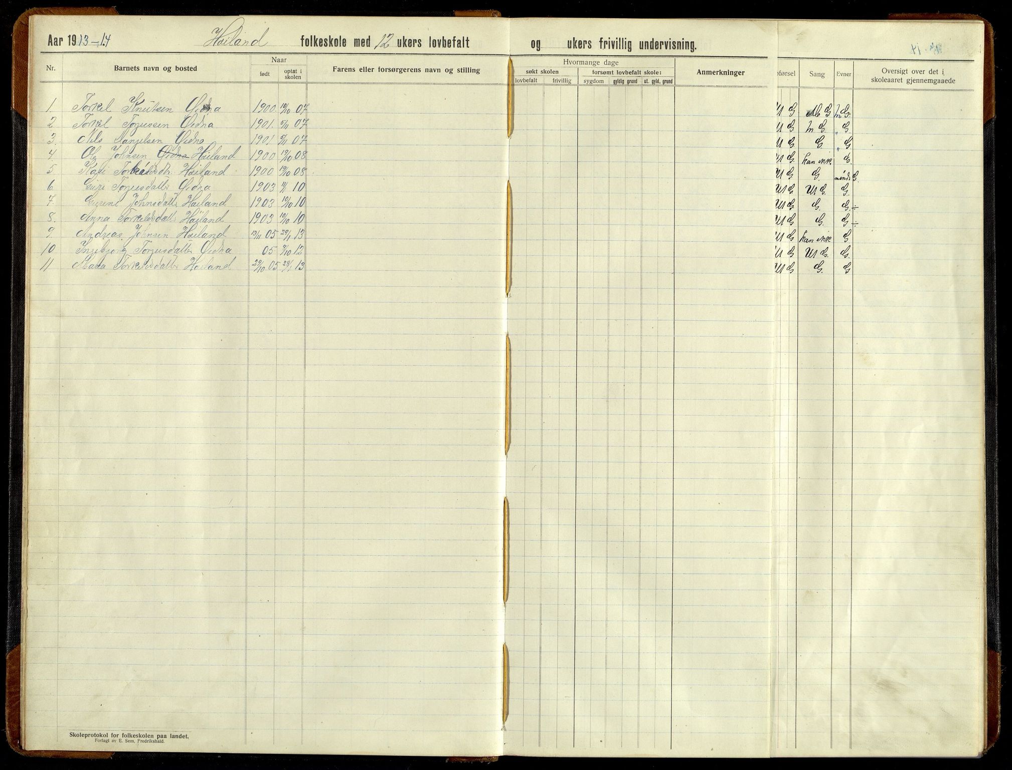 Grindheim kommune - Høyland Skolekrets, IKAV/1027GR551/H/L0002: Skoleprotokoll (d), 1913-1956