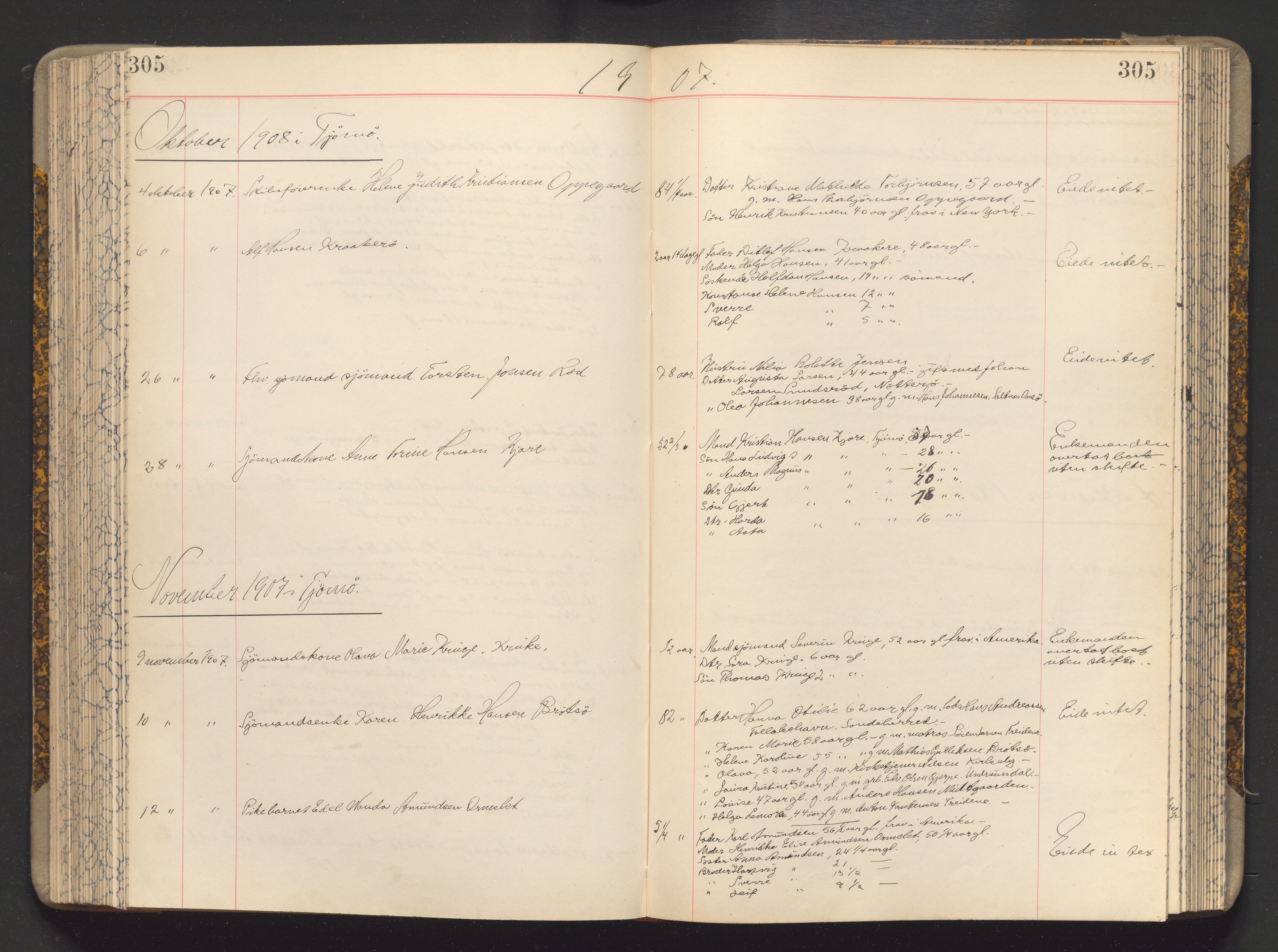 Søndre Jarlsberg sorenskriveri, AV/SAKO-A-129/H/Ha/Hab/L0007: Dødsmeldingsprotokoll, 1907-1913, p. 305