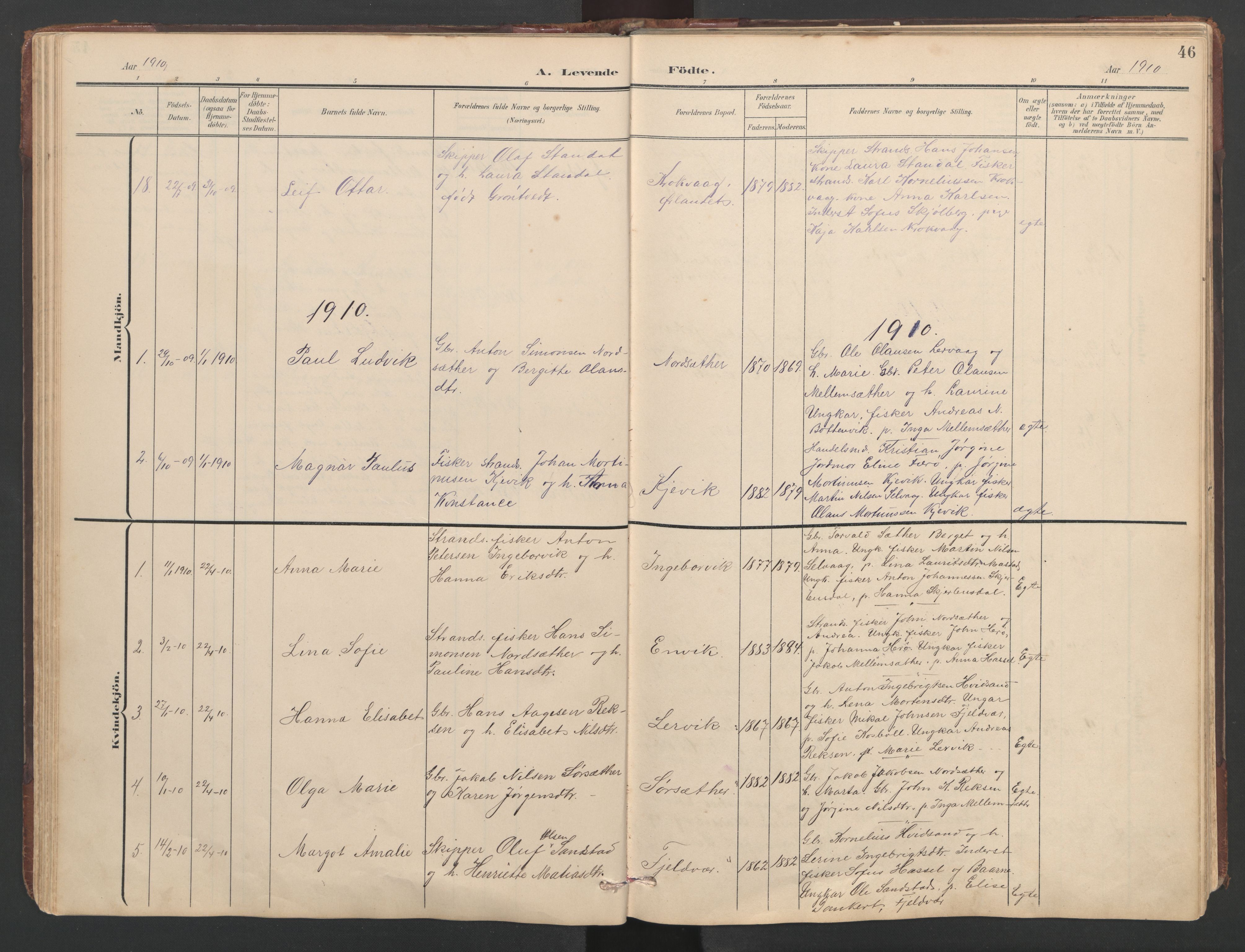 Ministerialprotokoller, klokkerbøker og fødselsregistre - Sør-Trøndelag, SAT/A-1456/638/L0571: Parish register (copy) no. 638C03, 1901-1930, p. 46