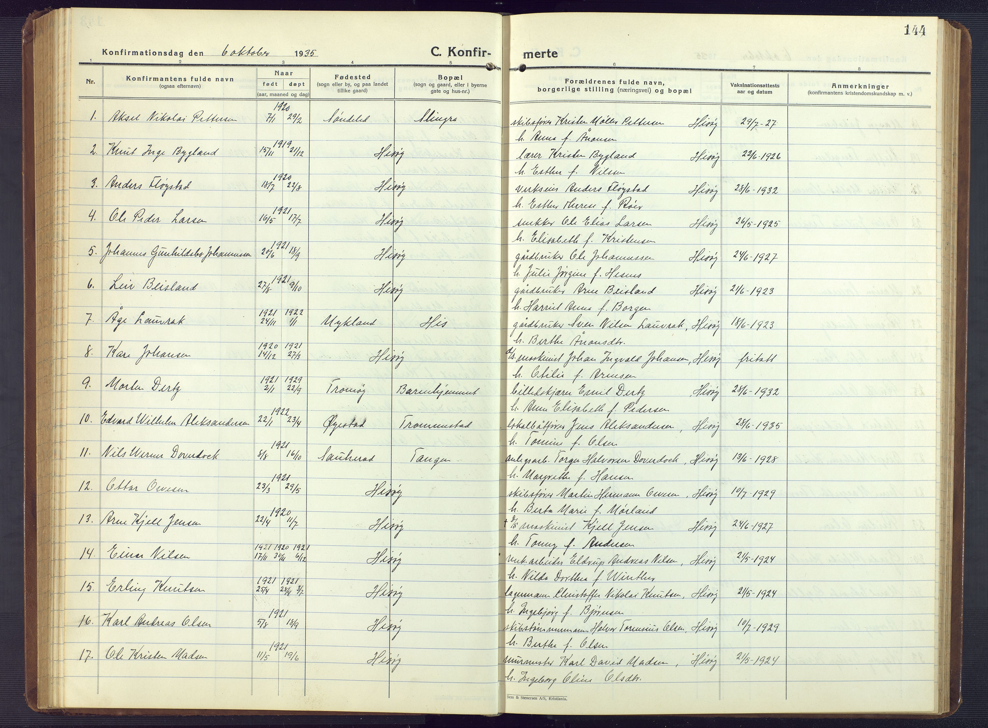 Hisøy sokneprestkontor, AV/SAK-1111-0020/F/Fb/L0005: Parish register (copy) no. B 5, 1924-1946, p. 144