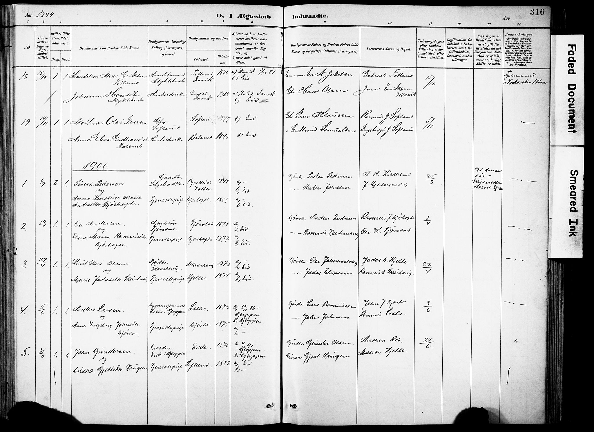 Eid sokneprestembete, AV/SAB-A-82301/H/Hab/Habb/L0002: Parish register (copy) no. B 2, 1882-1907, p. 316