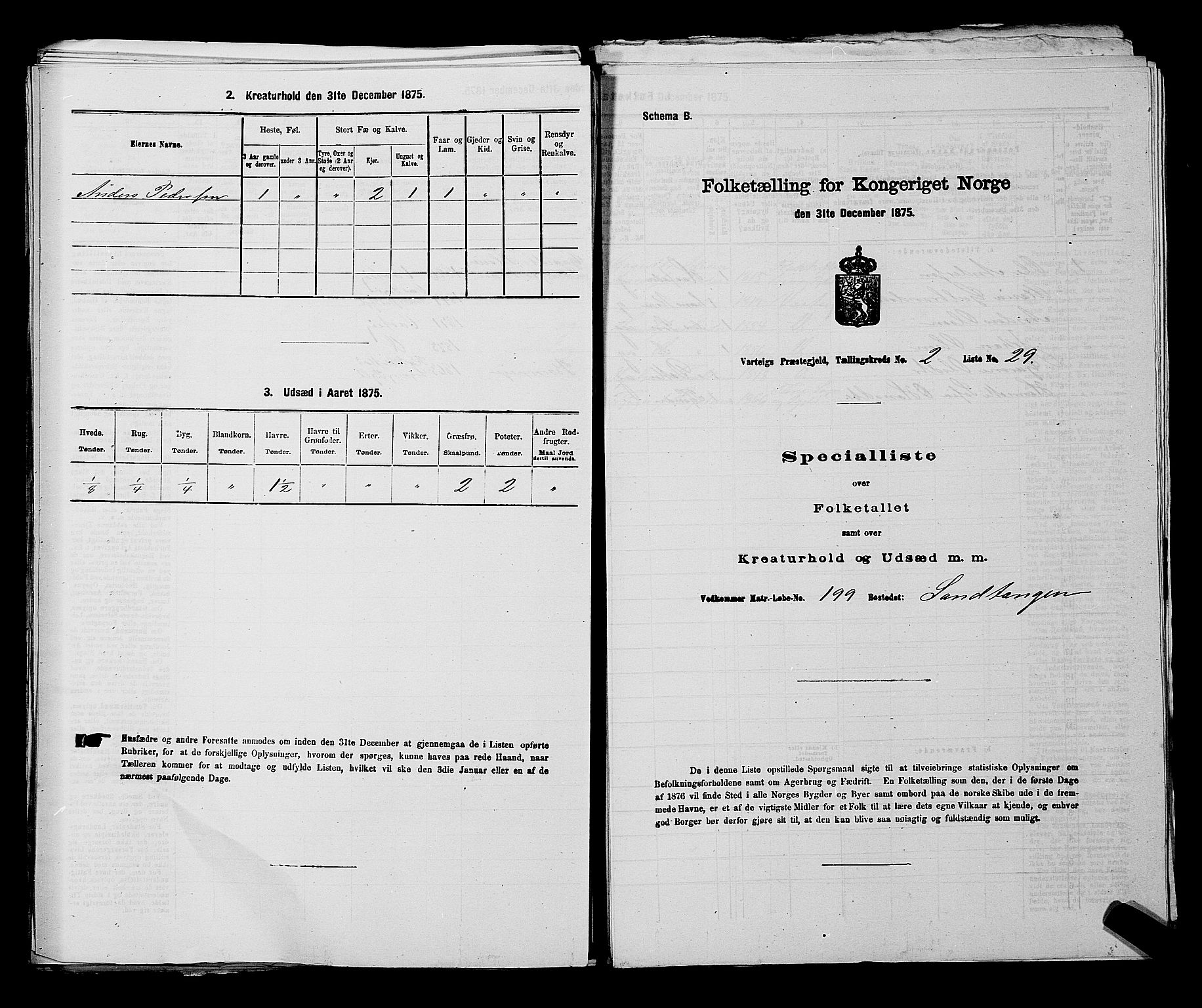 RA, 1875 census for 0114P Varteig, 1875, p. 260