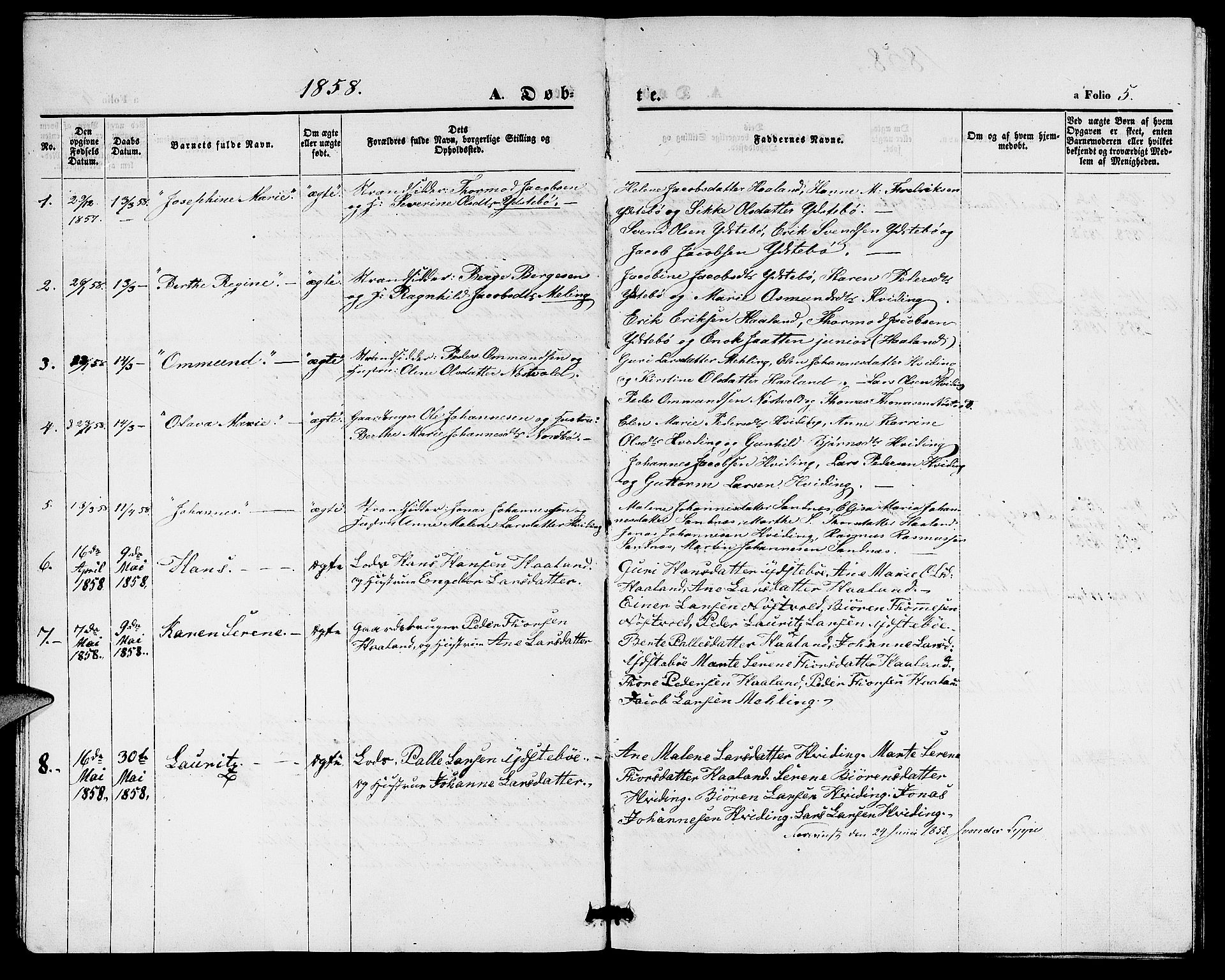Rennesøy sokneprestkontor, SAST/A -101827/H/Ha/Hab/L0003: Parish register (copy) no. B 3, 1855-1888, p. 5