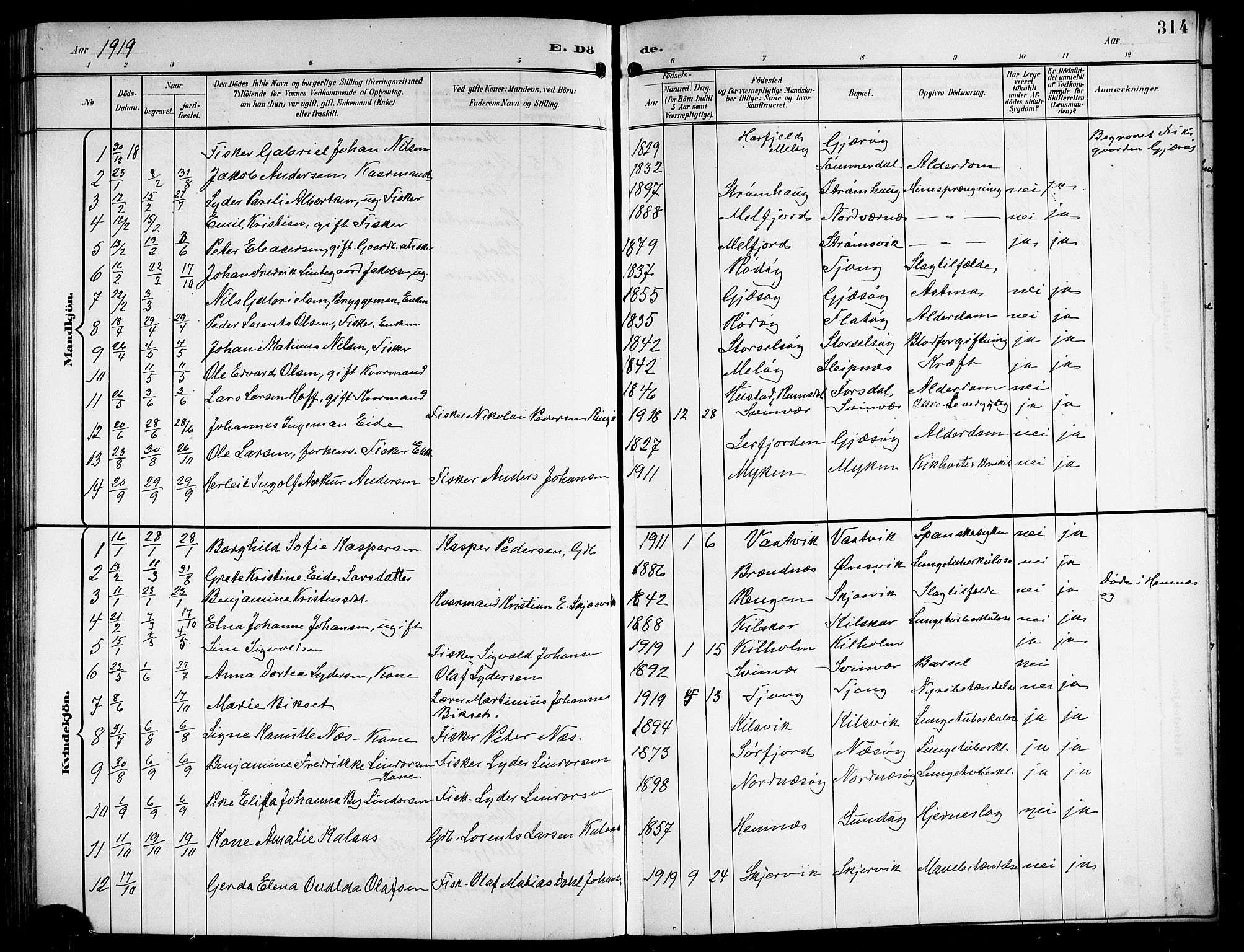 Ministerialprotokoller, klokkerbøker og fødselsregistre - Nordland, AV/SAT-A-1459/841/L0621: Parish register (copy) no. 841C05, 1897-1923, p. 314