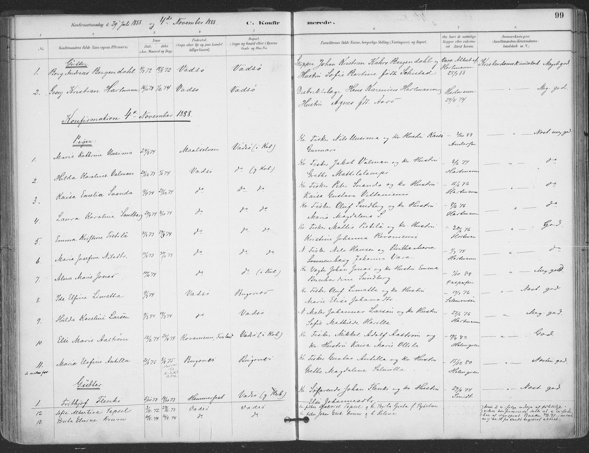 Vadsø sokneprestkontor, SATØ/S-1325/H/Ha/L0006kirke: Parish register (official) no. 6, 1885-1895, p. 99
