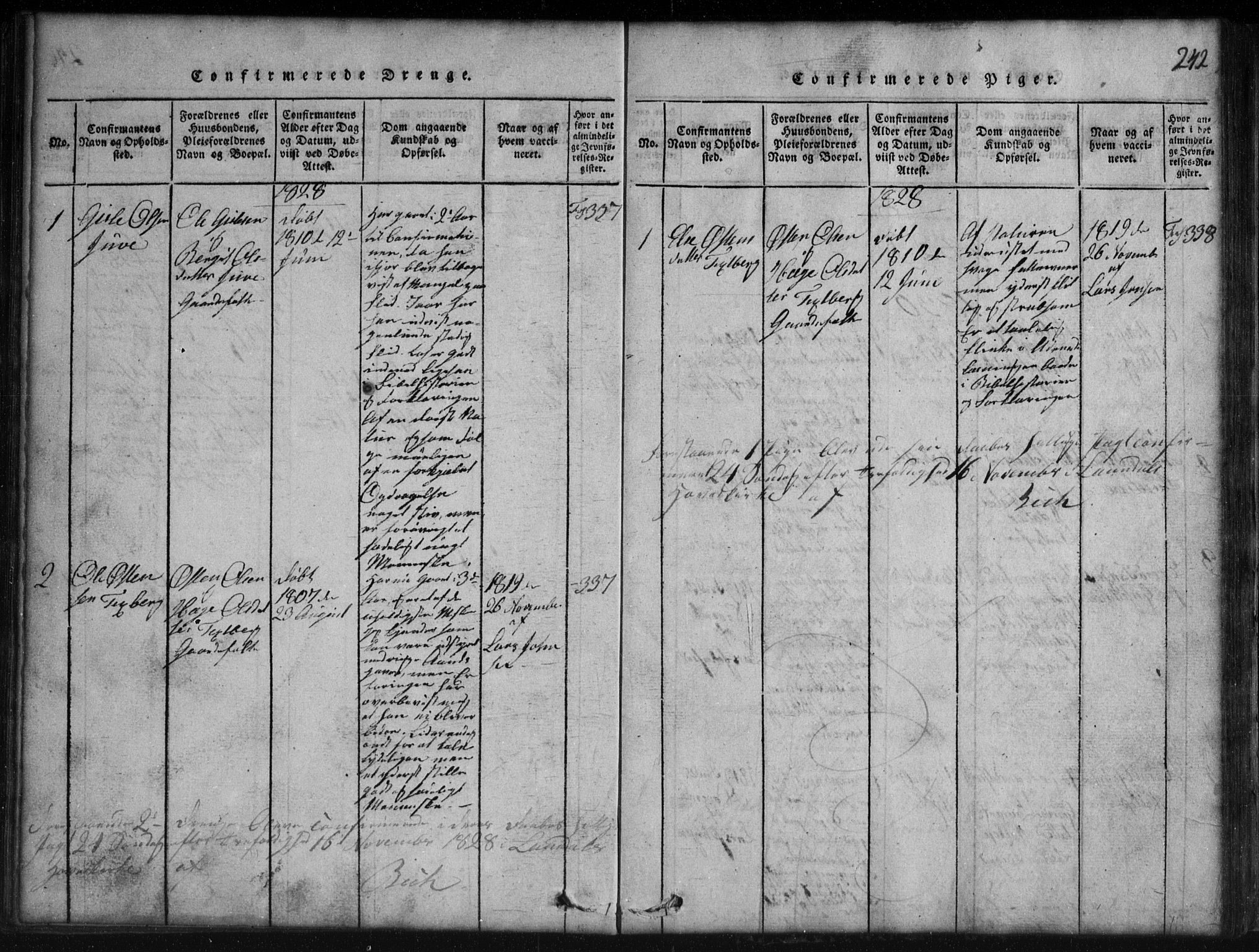 Rauland kirkebøker, SAKO/A-292/G/Gb/L0001: Parish register (copy) no. II 1, 1815-1886, p. 242