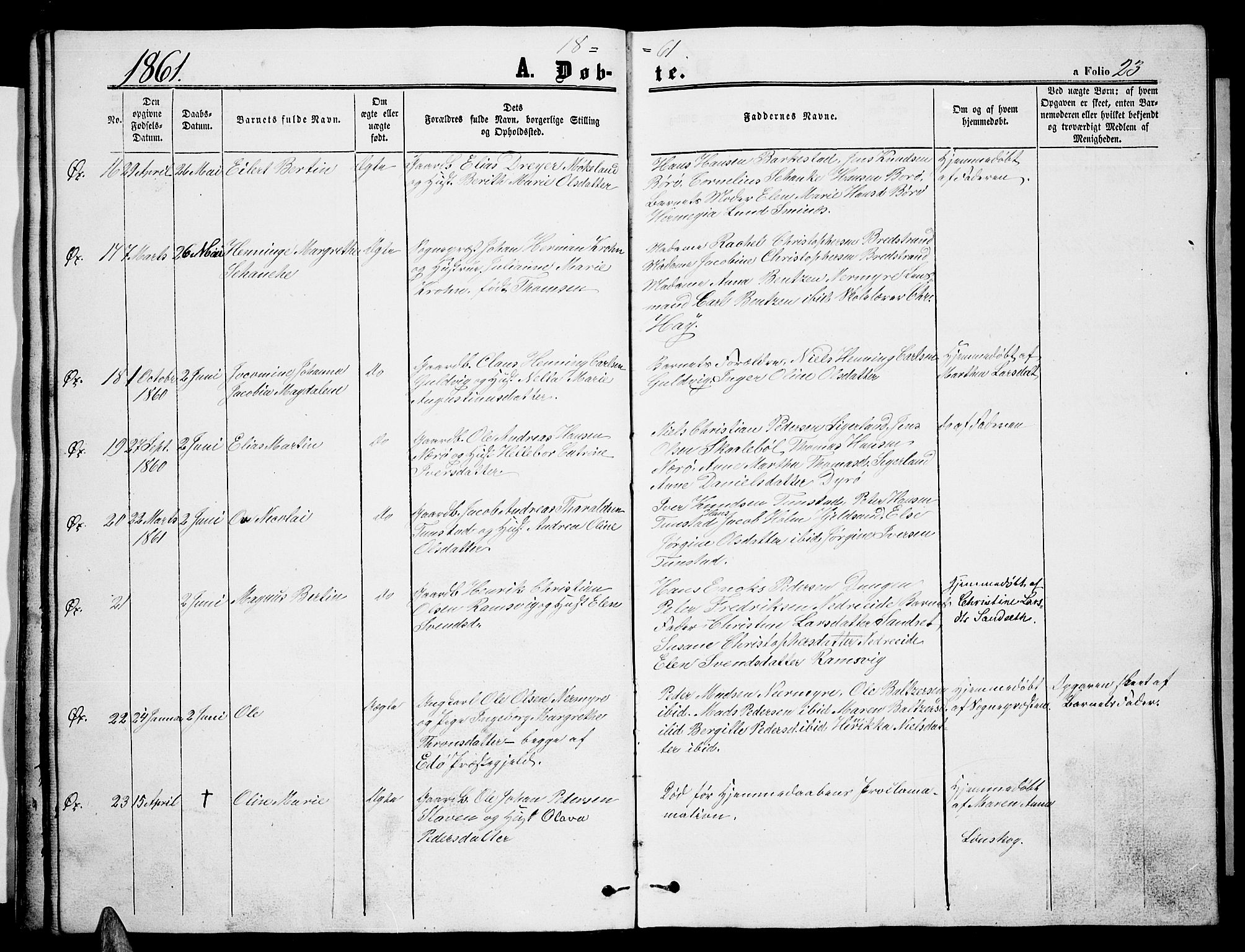 Ministerialprotokoller, klokkerbøker og fødselsregistre - Nordland, SAT/A-1459/893/L1347: Parish register (copy) no. 893C02, 1858-1866, p. 23