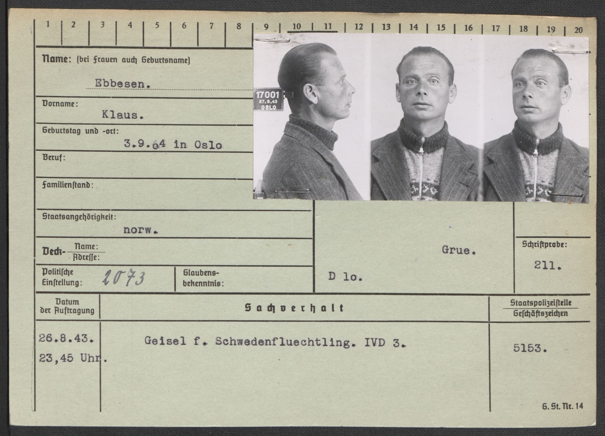 Befehlshaber der Sicherheitspolizei und des SD, AV/RA-RAFA-5969/E/Ea/Eaa/L0002: Register over norske fanger i Møllergata 19: Bj-Eng, 1940-1945, p. 1155