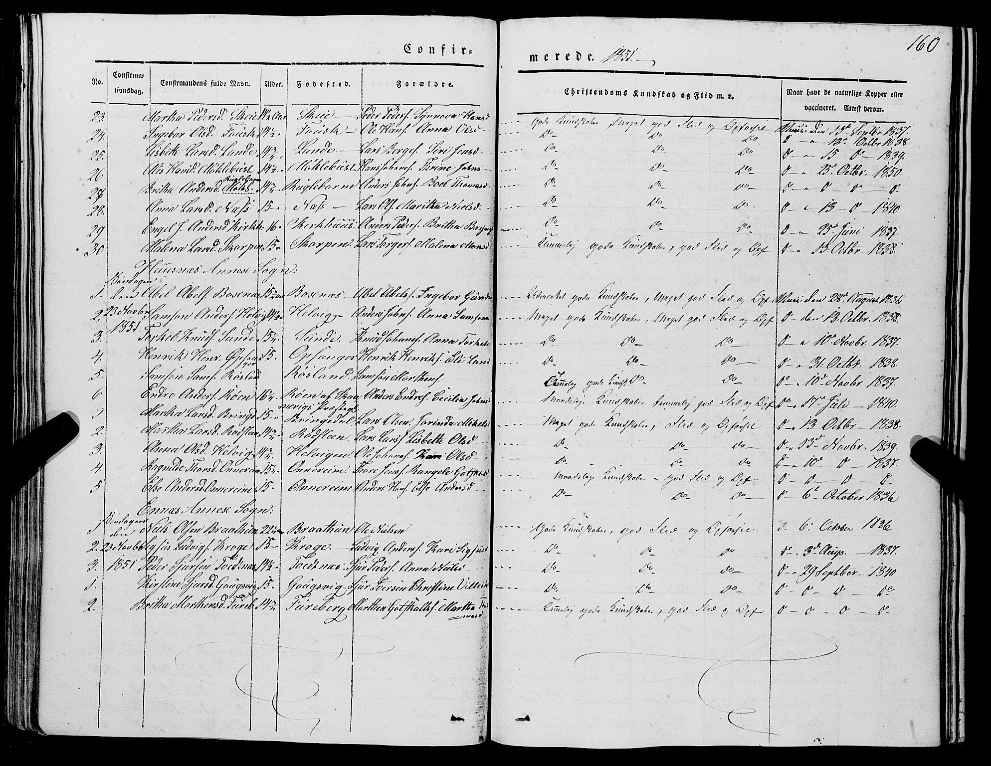 Kvinnherad sokneprestembete, AV/SAB-A-76401/H/Haa: Parish register (official) no. A 7, 1843-1853, p. 160