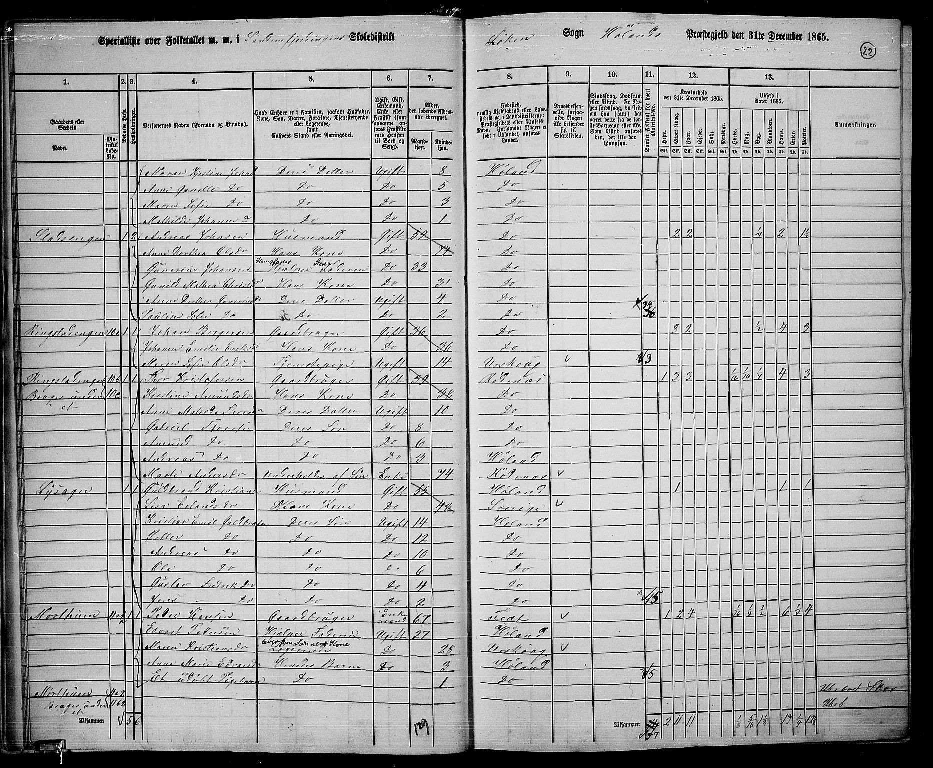 RA, 1865 census for Høland, 1865, p. 22