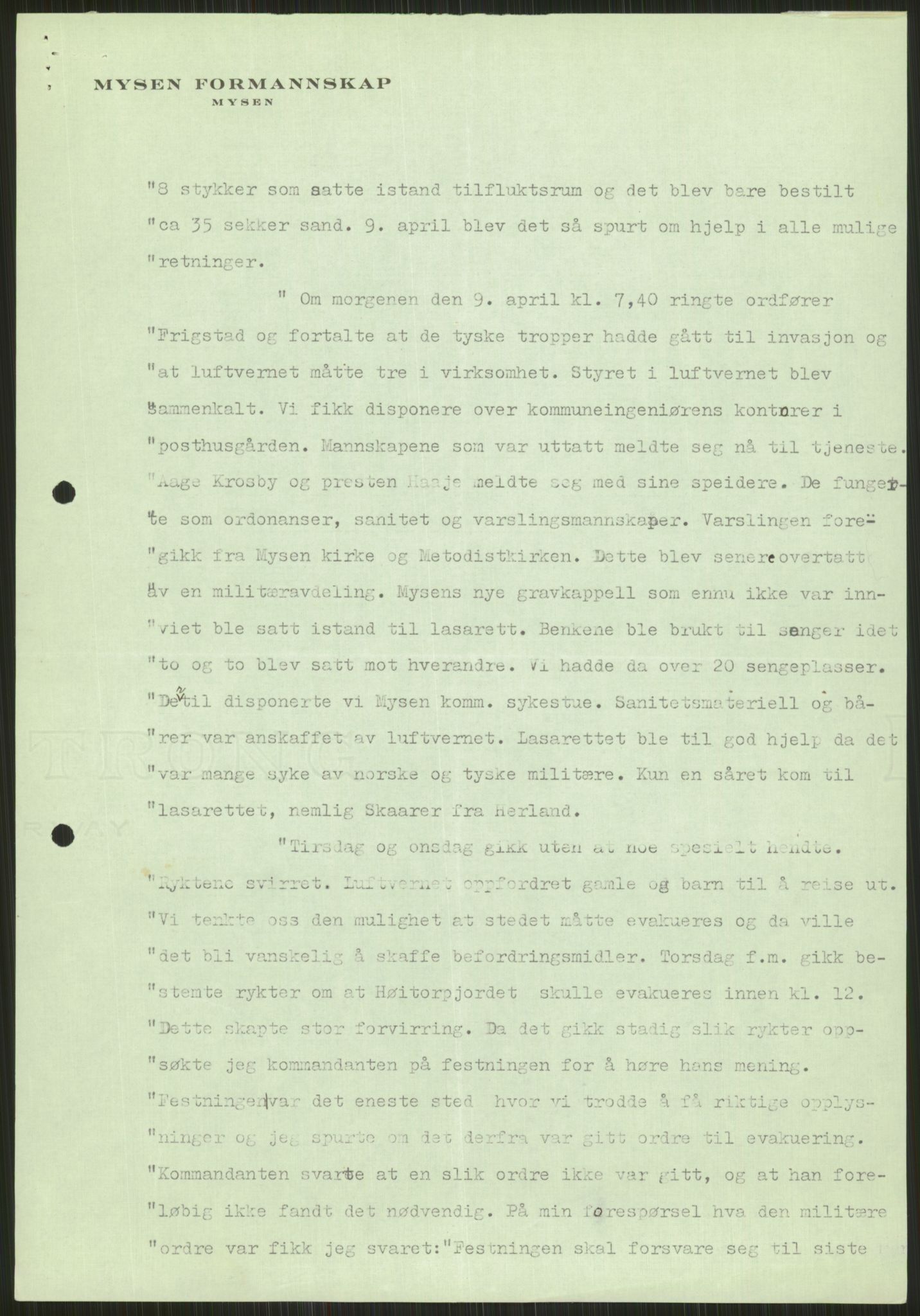 Forsvaret, Forsvarets krigshistoriske avdeling, AV/RA-RAFA-2017/Y/Ya/L0013: II-C-11-31 - Fylkesmenn.  Rapporter om krigsbegivenhetene 1940., 1940, p. 107