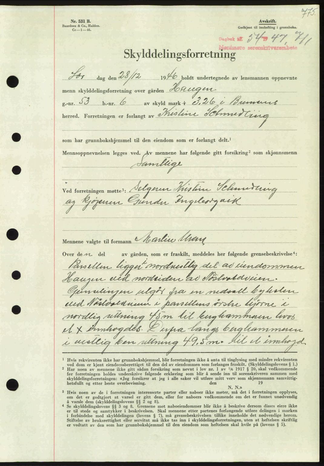 Nordmøre sorenskriveri, AV/SAT-A-4132/1/2/2Ca: Mortgage book no. A103, 1946-1947, Diary no: : 54/1947