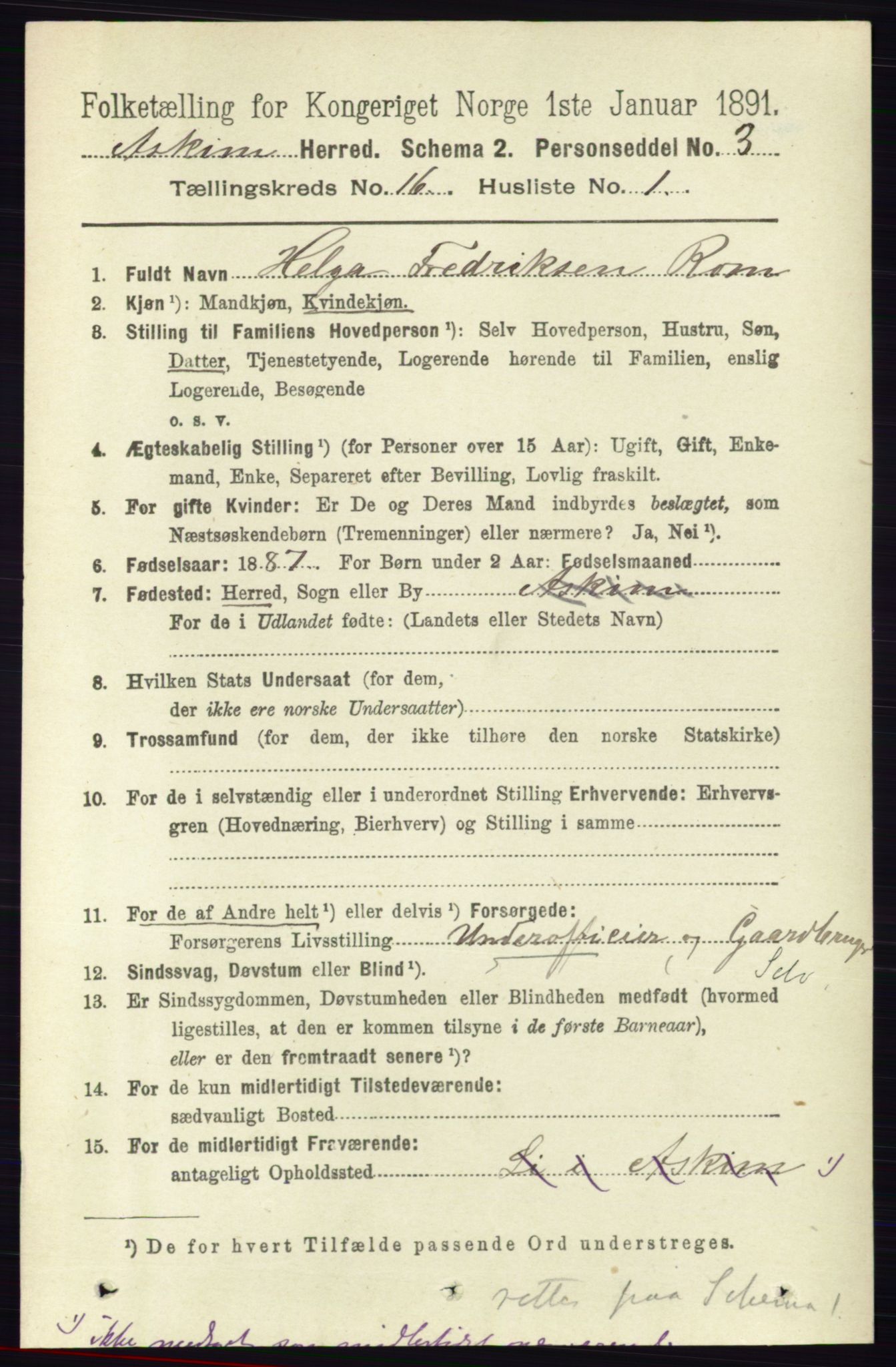 RA, 1891 census for 0124 Askim, 1891, p. 2643