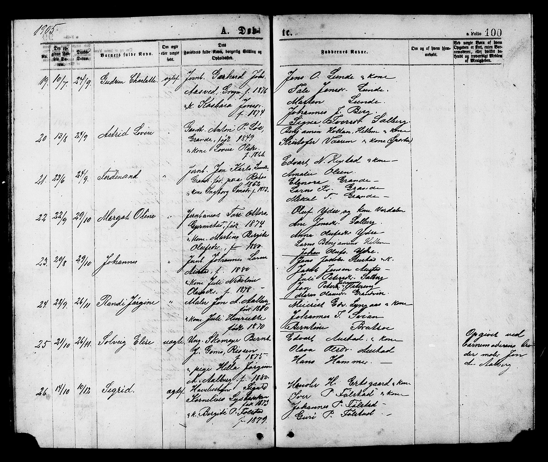 Ministerialprotokoller, klokkerbøker og fødselsregistre - Nord-Trøndelag, SAT/A-1458/731/L0311: Parish register (copy) no. 731C02, 1875-1911, p. 100