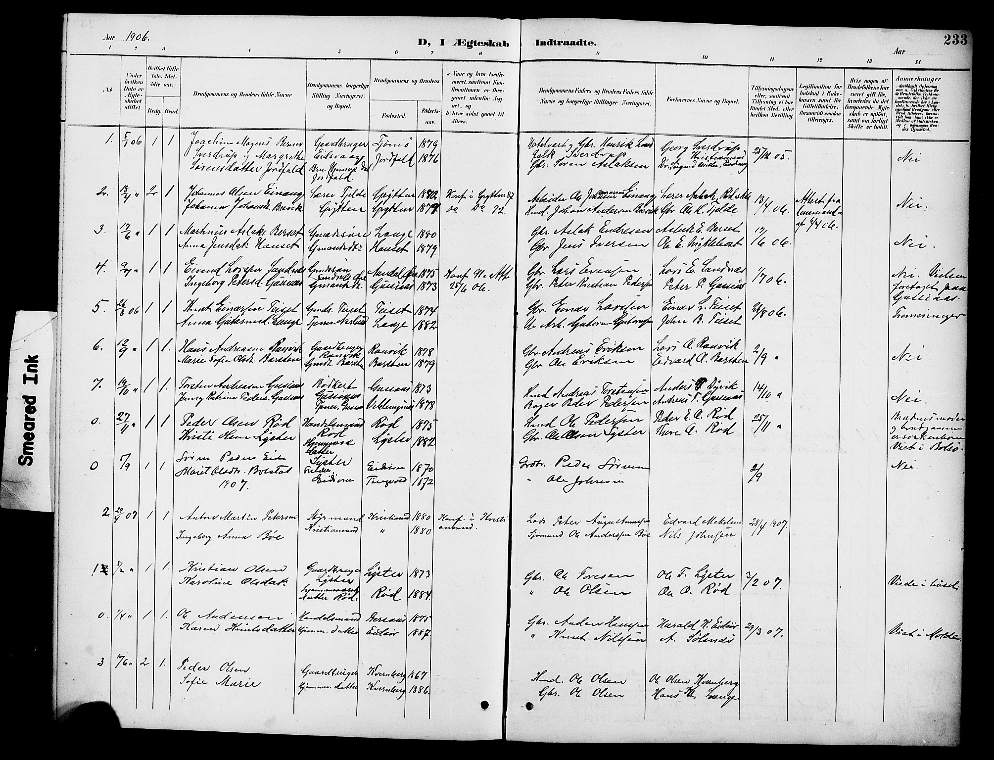 Ministerialprotokoller, klokkerbøker og fødselsregistre - Møre og Romsdal, SAT/A-1454/551/L0632: Parish register (copy) no. 551C04, 1894-1920, p. 233