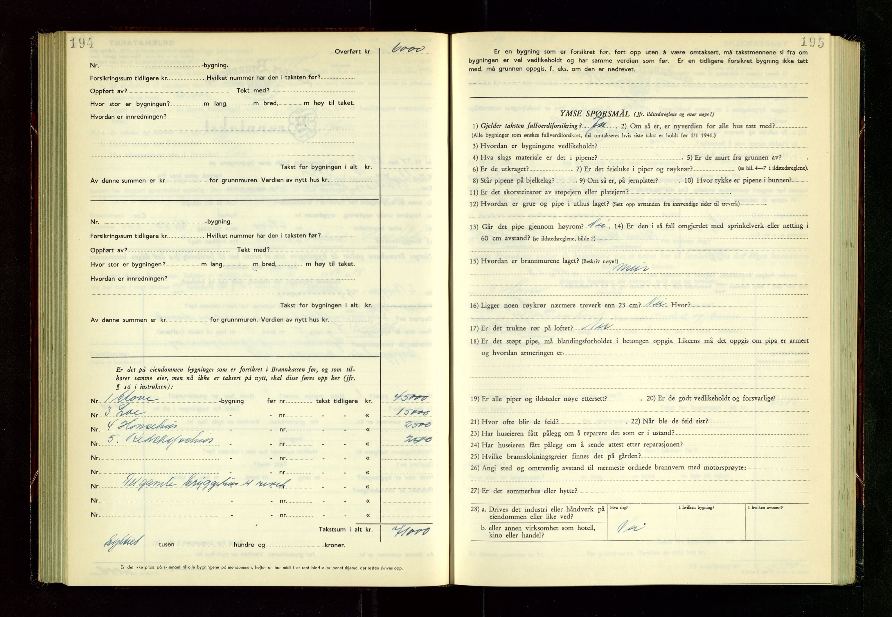 Håland lensmannskontor, AV/SAST-A-100100/Gob/L0014: "Branntakstprotokoll" - skjematakst, 1951-1955, p. 194-195