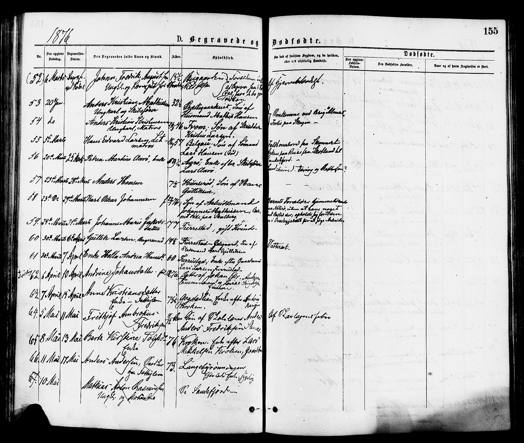 Sandar kirkebøker, SAKO/A-243/F/Fa/L0011: Parish register (official) no. 11, 1872-1882, p. 155