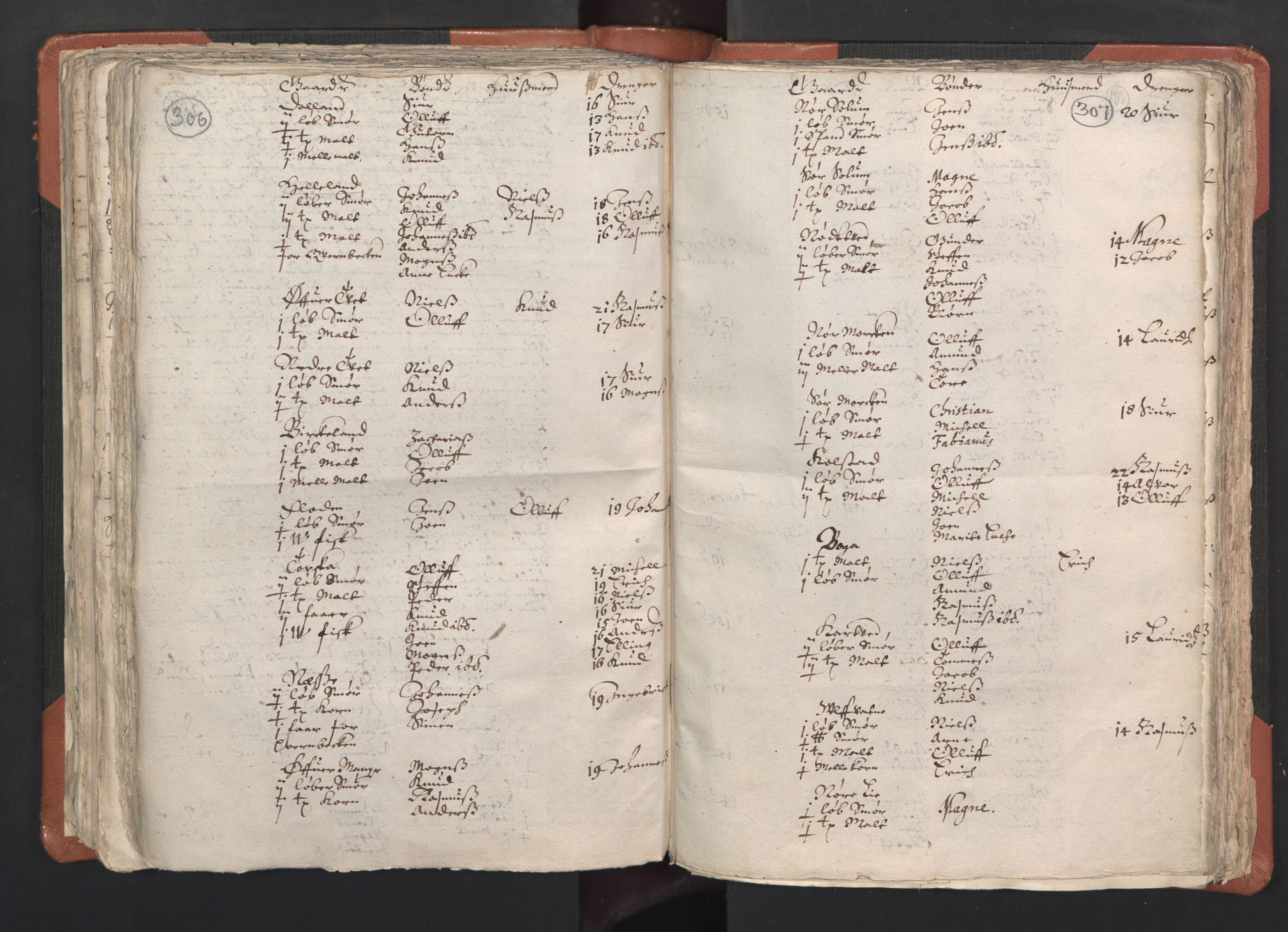 RA, Vicar's Census 1664-1666, no. 22: Nordhordland deanery, 1664-1666, p. 306-307