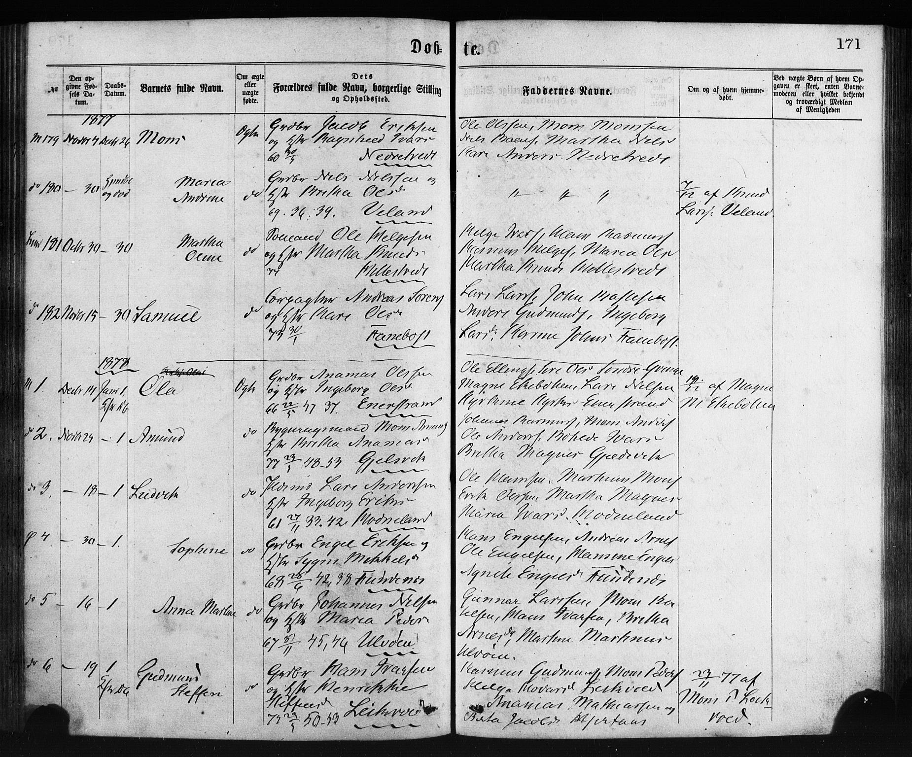 Lindås Sokneprestembete, SAB/A-76701/H/Haa: Parish register (official) no. A 18, 1869-1885, p. 171