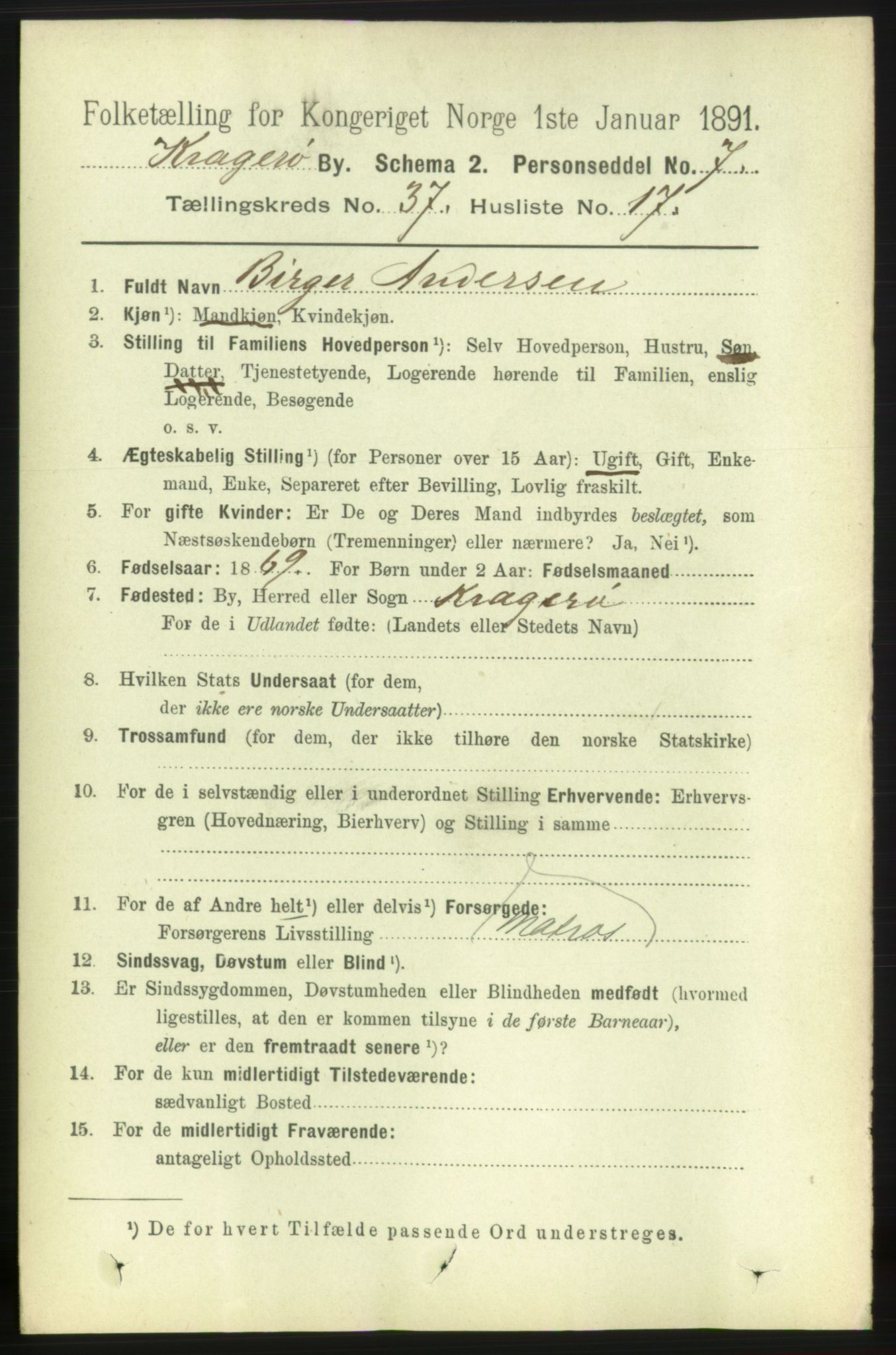 RA, 1891 census for 0801 Kragerø, 1891, p. 6868