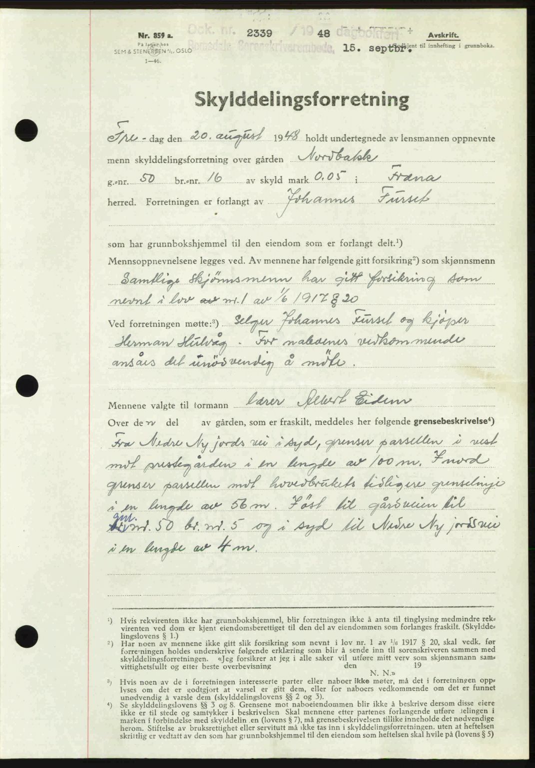 Romsdal sorenskriveri, AV/SAT-A-4149/1/2/2C: Mortgage book no. A27, 1948-1948, Diary no: : 2339/1948