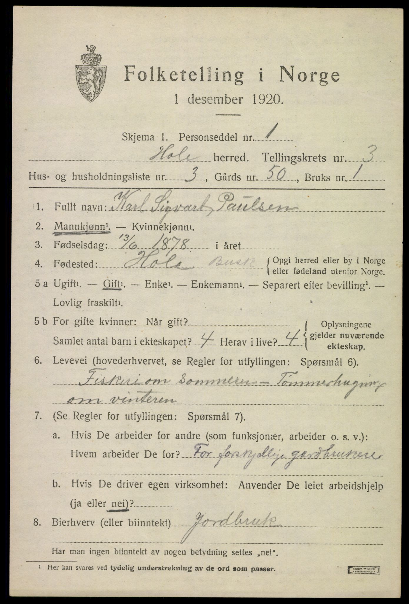 SAKO, 1920 census for Hole, 1920, p. 2739