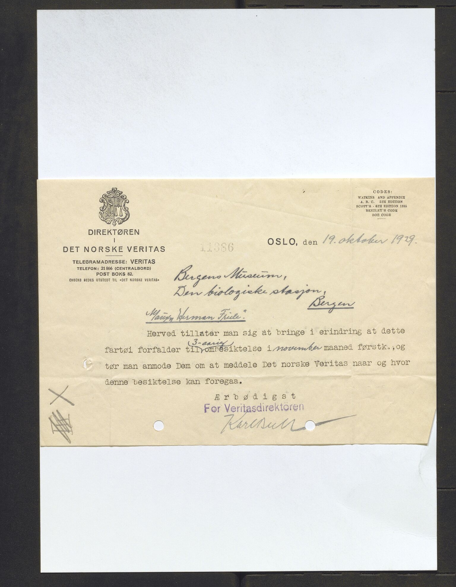 Bergens Museum, AV/SAB-A-17301/13/D/L0002: Korrespondanse , 1928-1940, p. 282