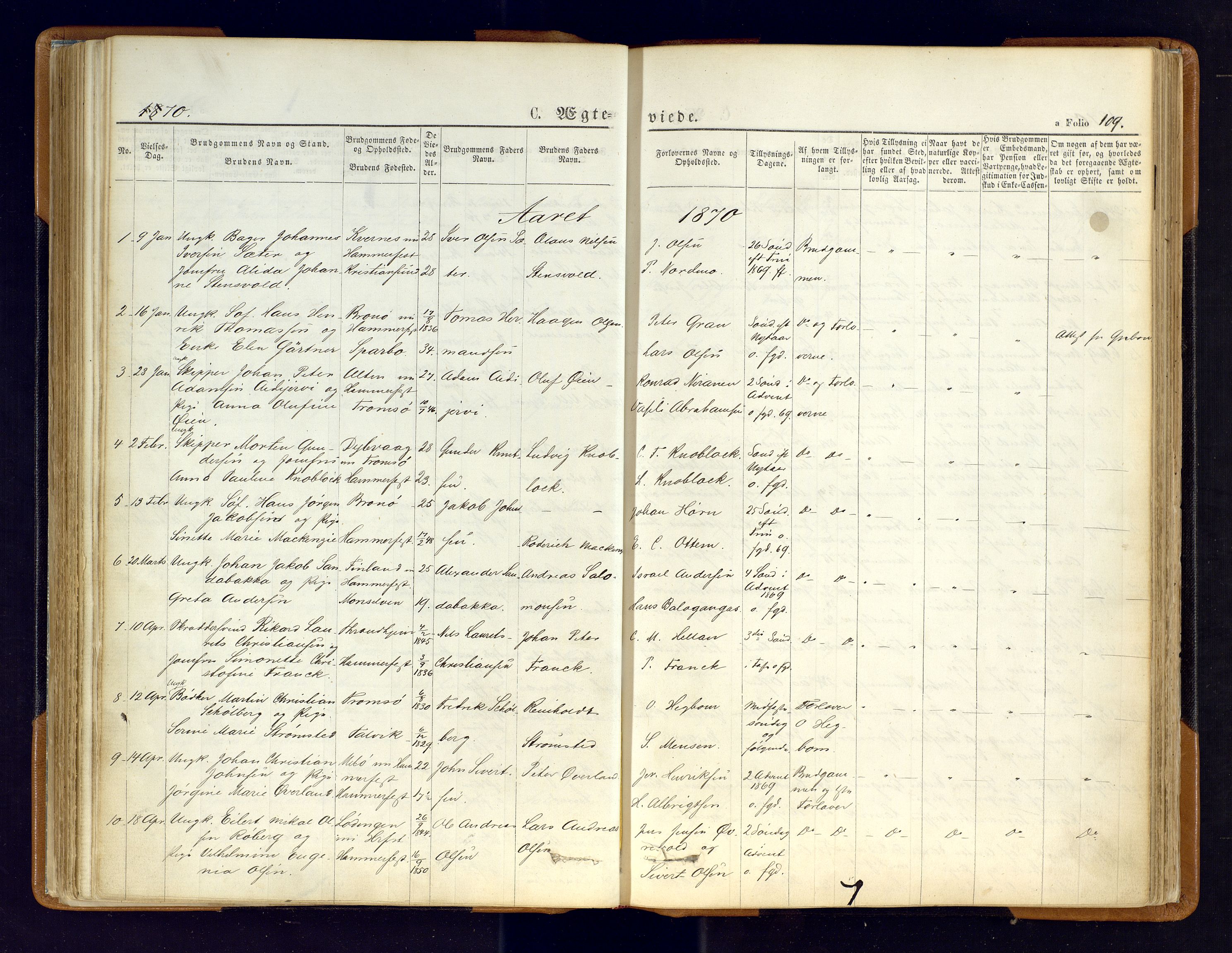 Hammerfest sokneprestkontor, AV/SATØ-S-1347/H/Ha/L0006.kirke: Parish register (official) no. 6, 1869-1877, p. 109