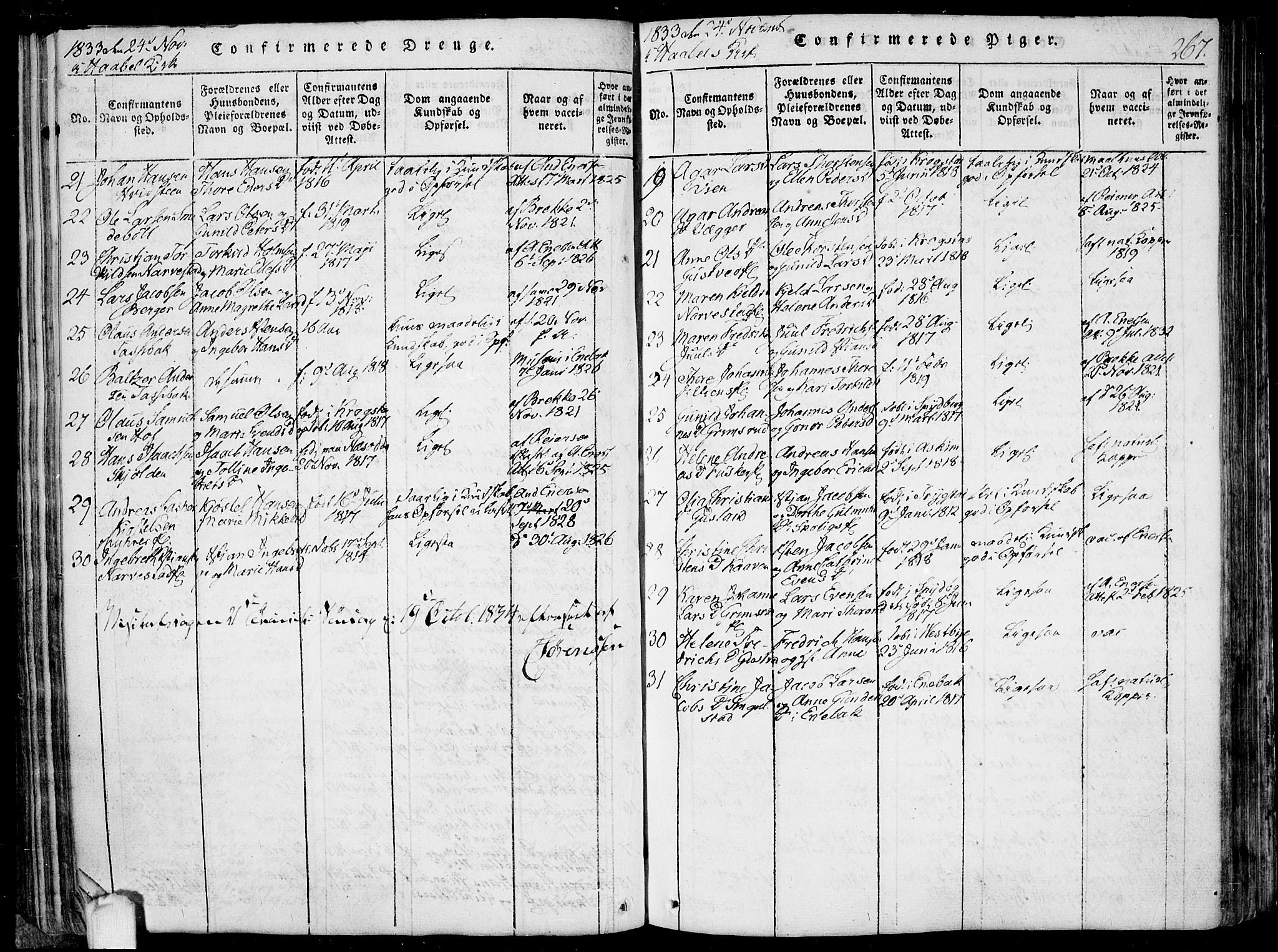 Hobøl prestekontor Kirkebøker, AV/SAO-A-2002/F/Fa/L0002: Parish register (official) no. I 2, 1814-1841, p. 267