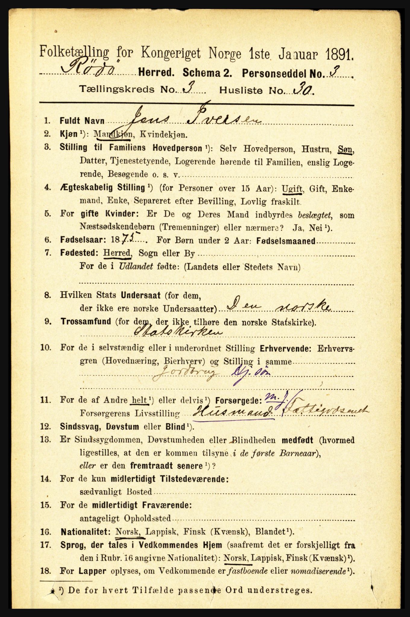 RA, 1891 census for 1836 Rødøy, 1891, p. 1040