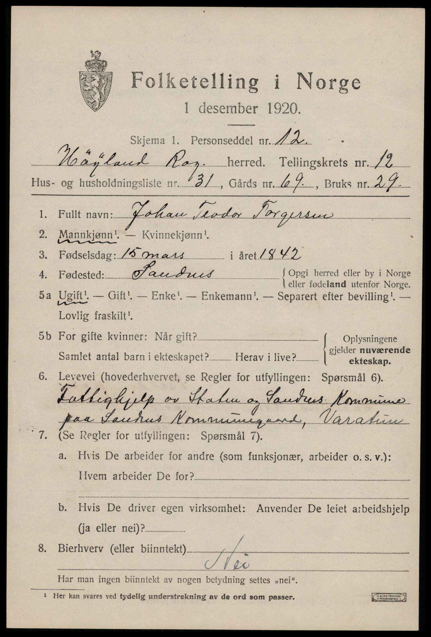 SAST, 1920 census for Høyland, 1920, p. 9724